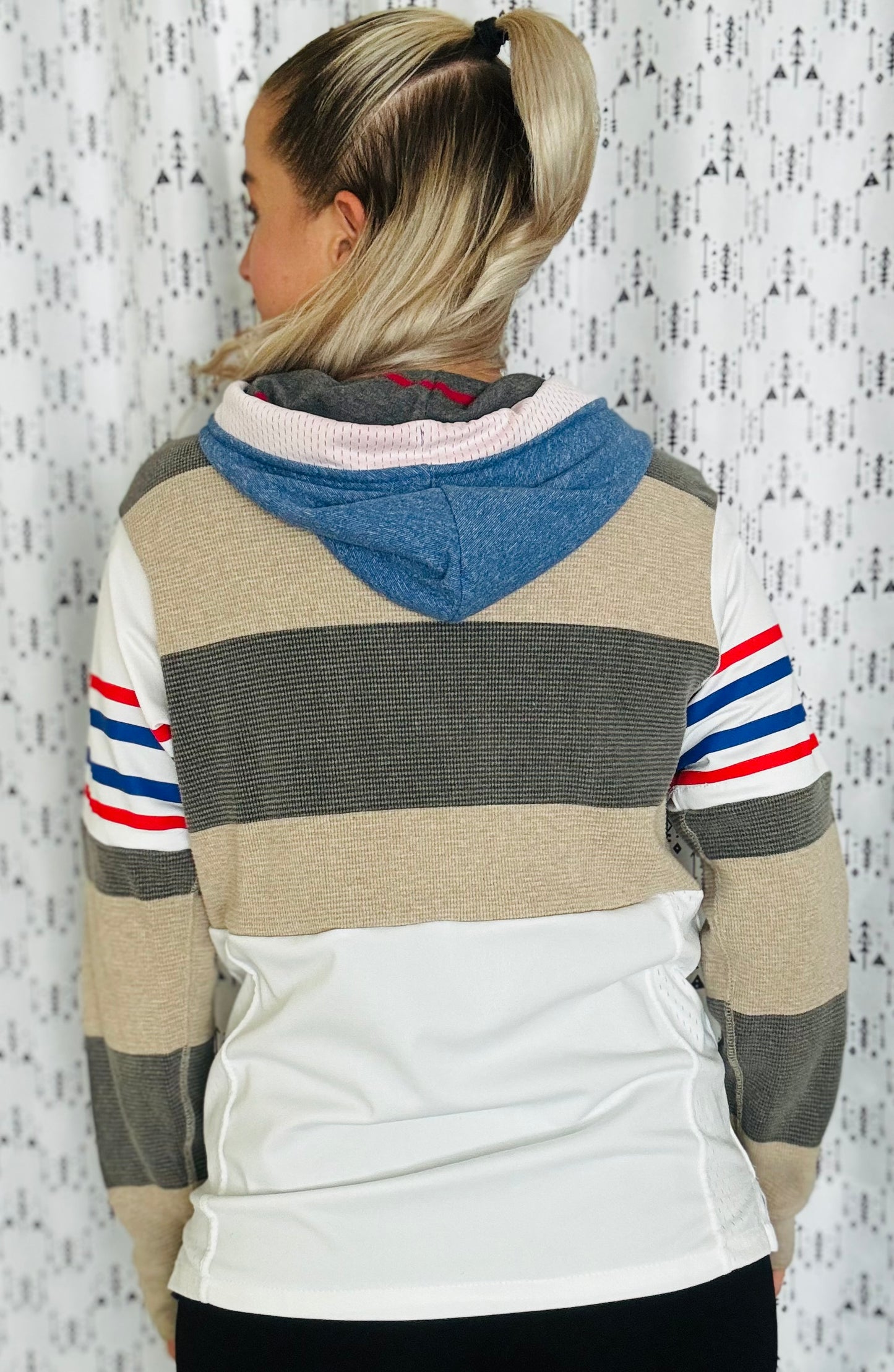 1/4 Zip Hooded Jersey Hybrid Track Jacket Size Unisex S/M