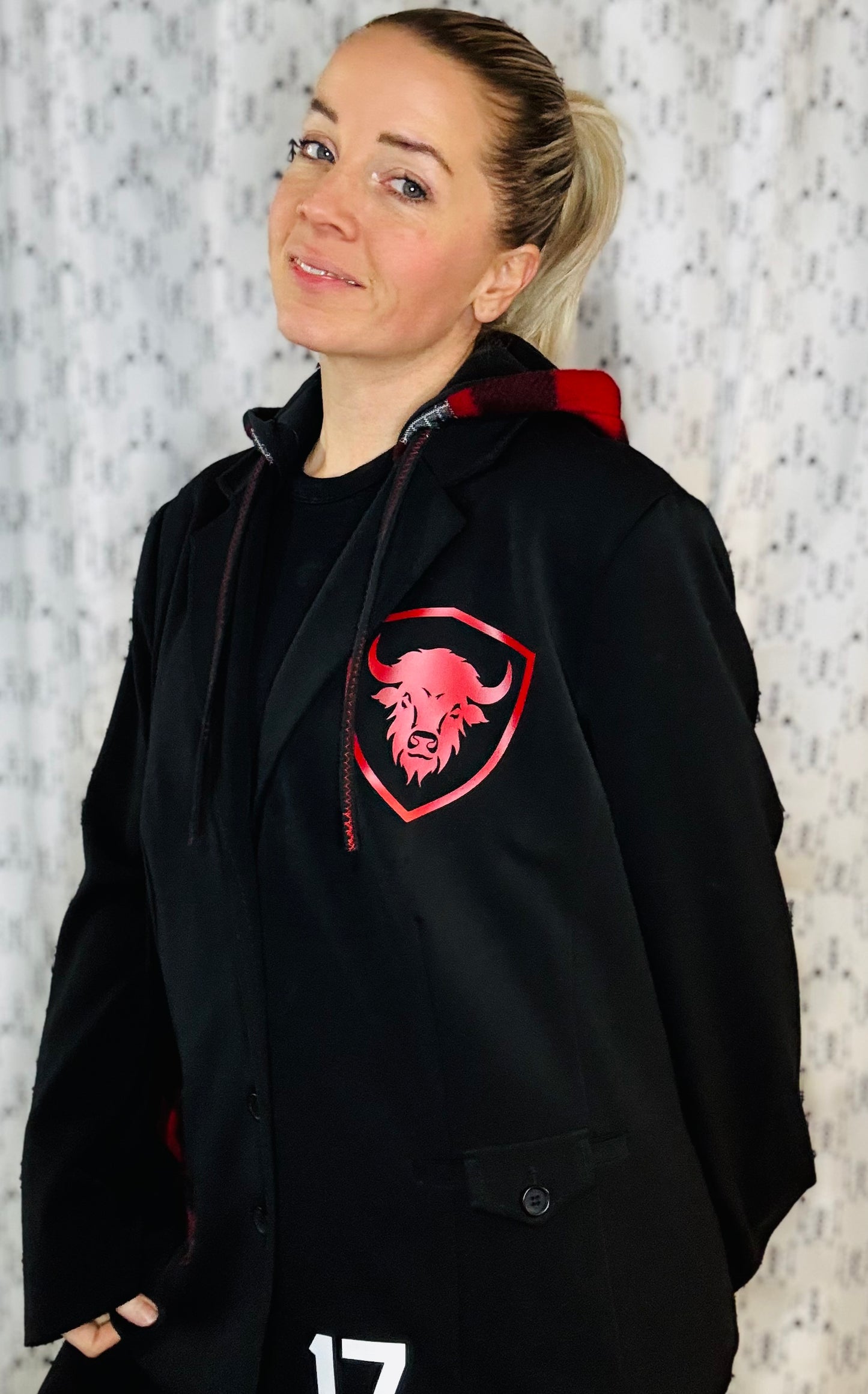 Black & Plaid Buffalo Football Blazer Size- Women's L/XL