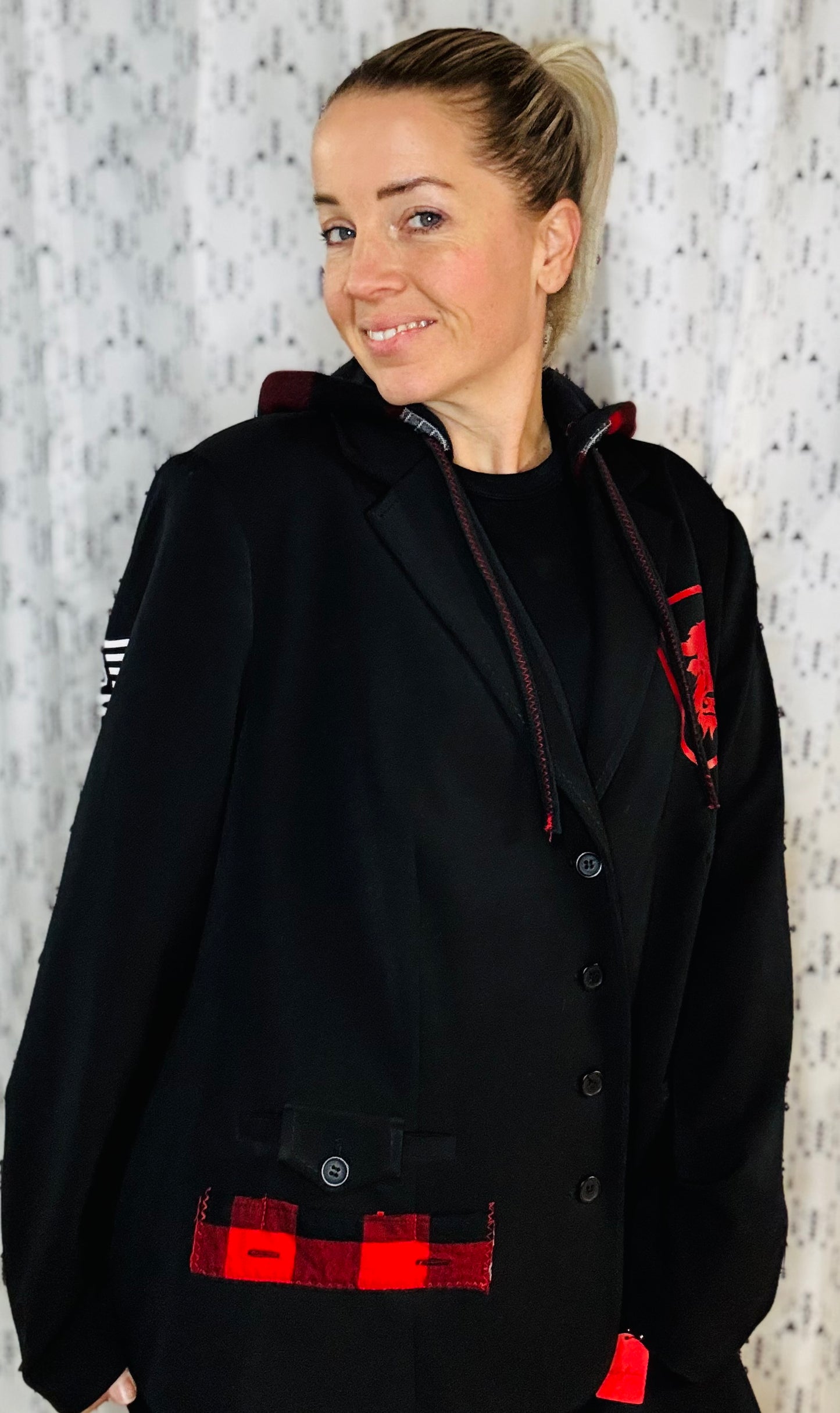 Black & Plaid Buffalo Football Blazer Size- Women's L/XL