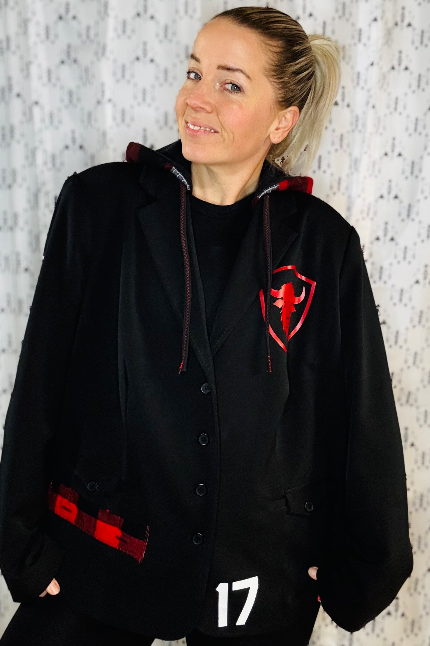 Black & Plaid Buffalo Football Blazer Size- Women's L/XL