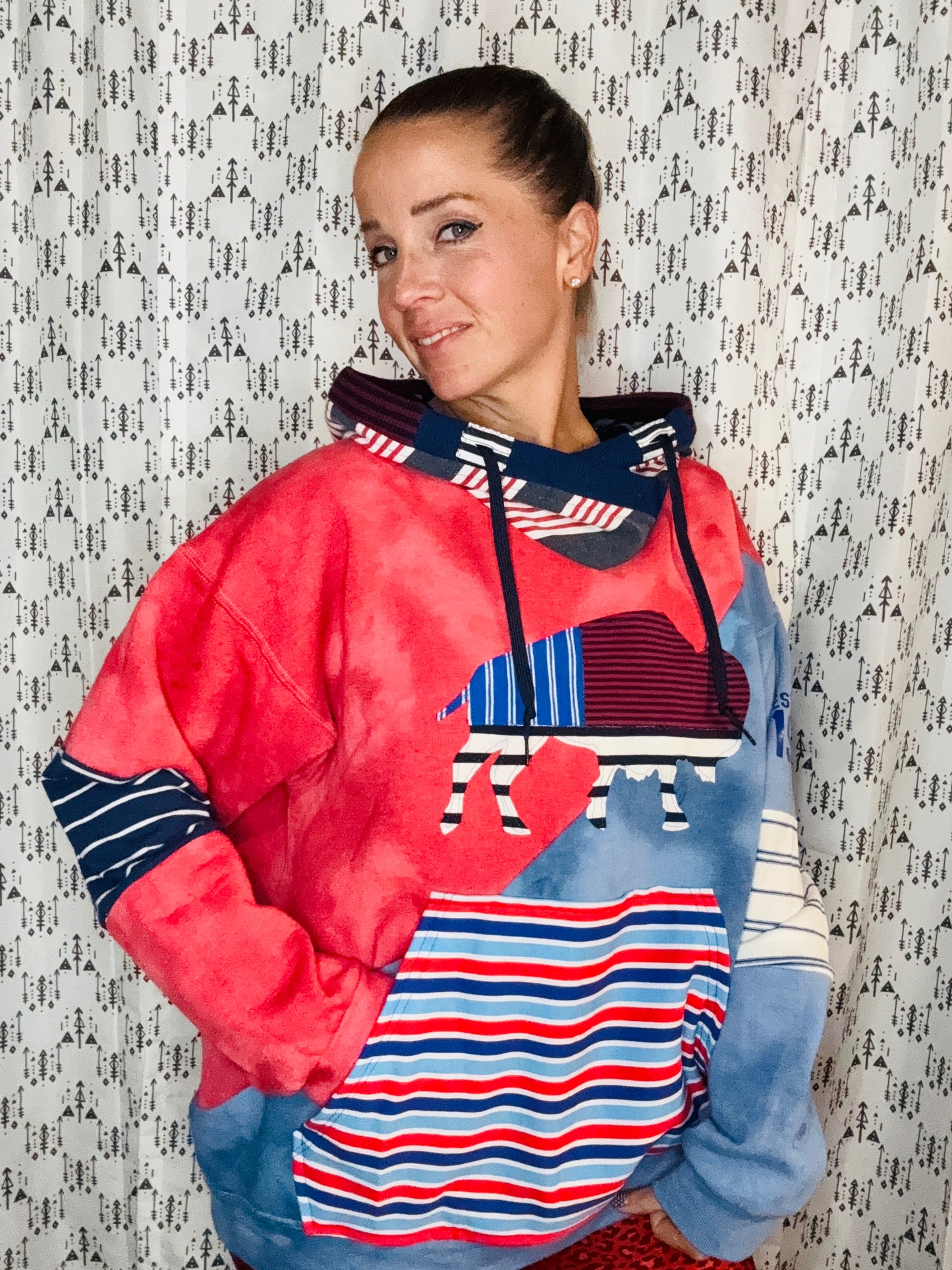 Red & Blue Tie Dye Color Buffalo Hoodie Unisex-XL/2X