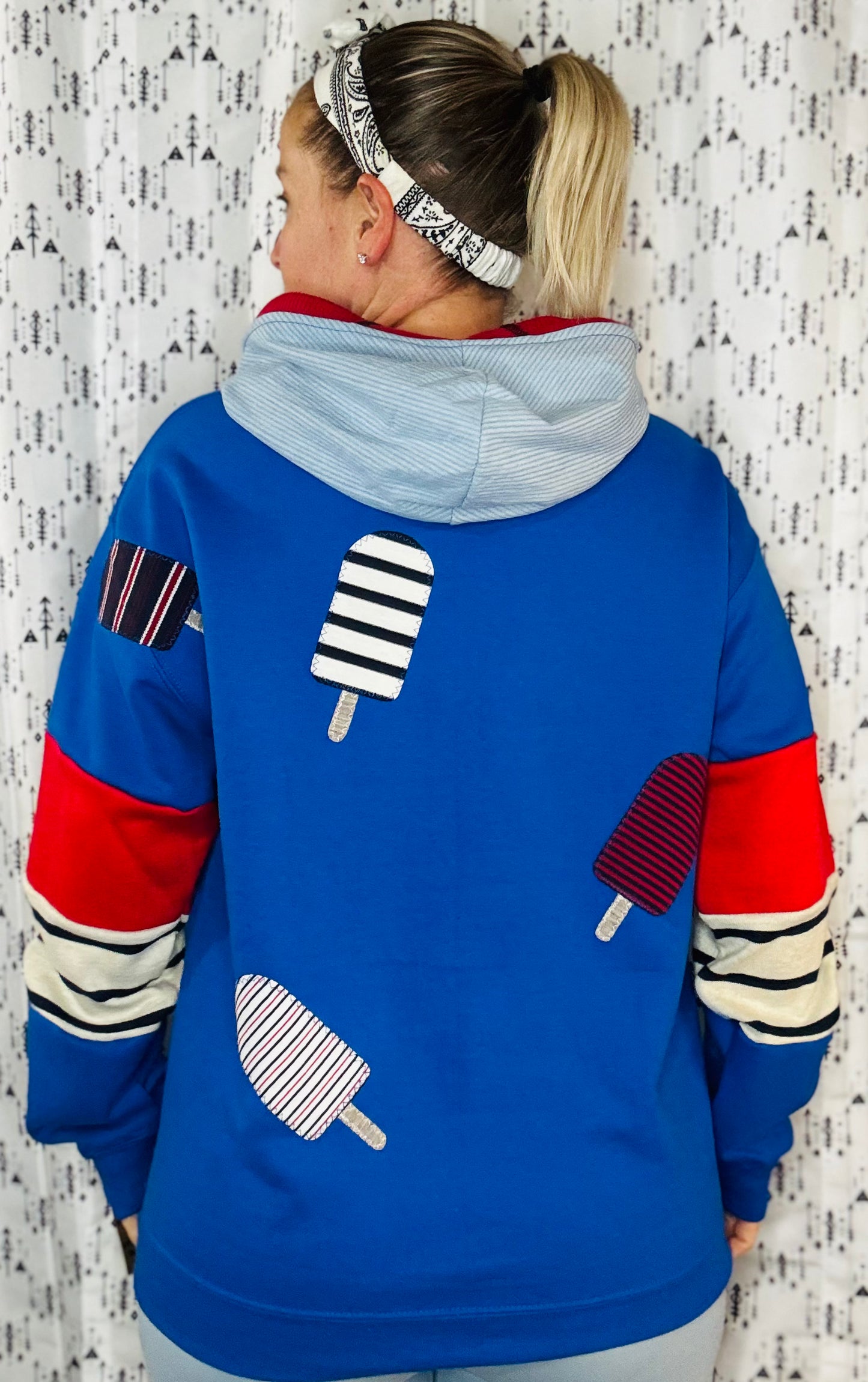 Blue Americana Striped Popsicle Hoodie Unisex-M/L