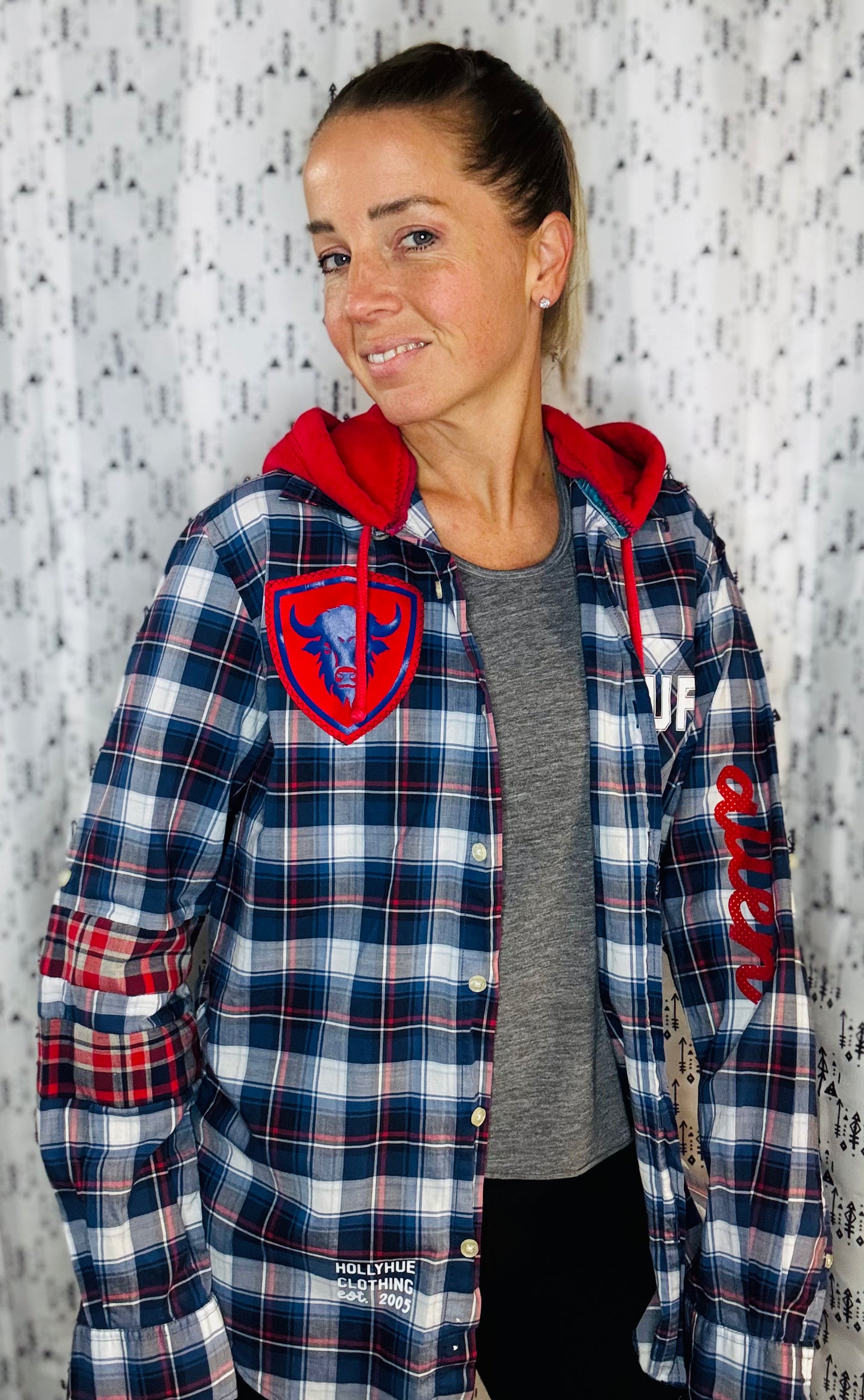 Blue Plaid Hooded Buffalo Football Button Down Size- Women's S/M
