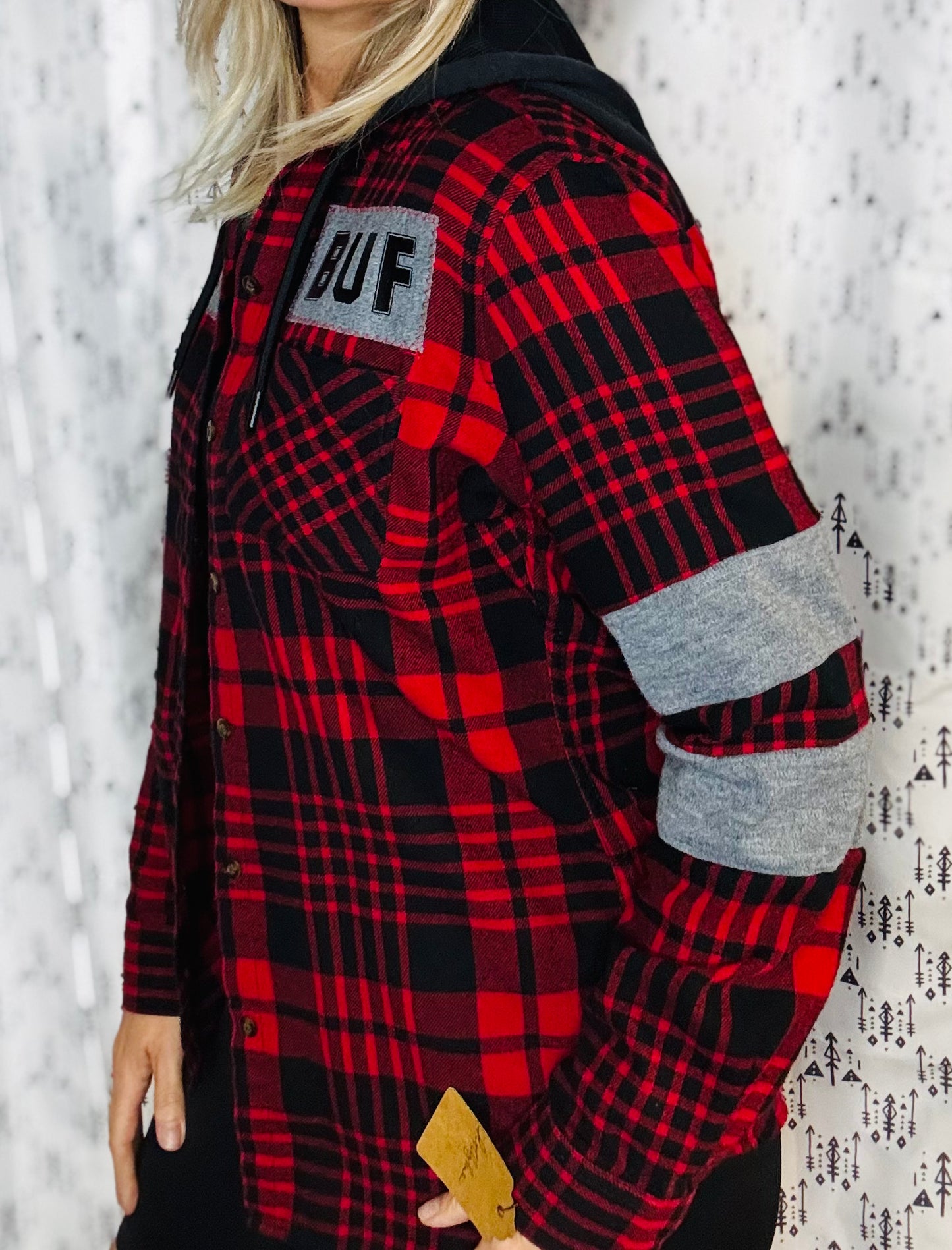 Black & Red Flannel Buffalo Football Button Down Size- Women’s S/M