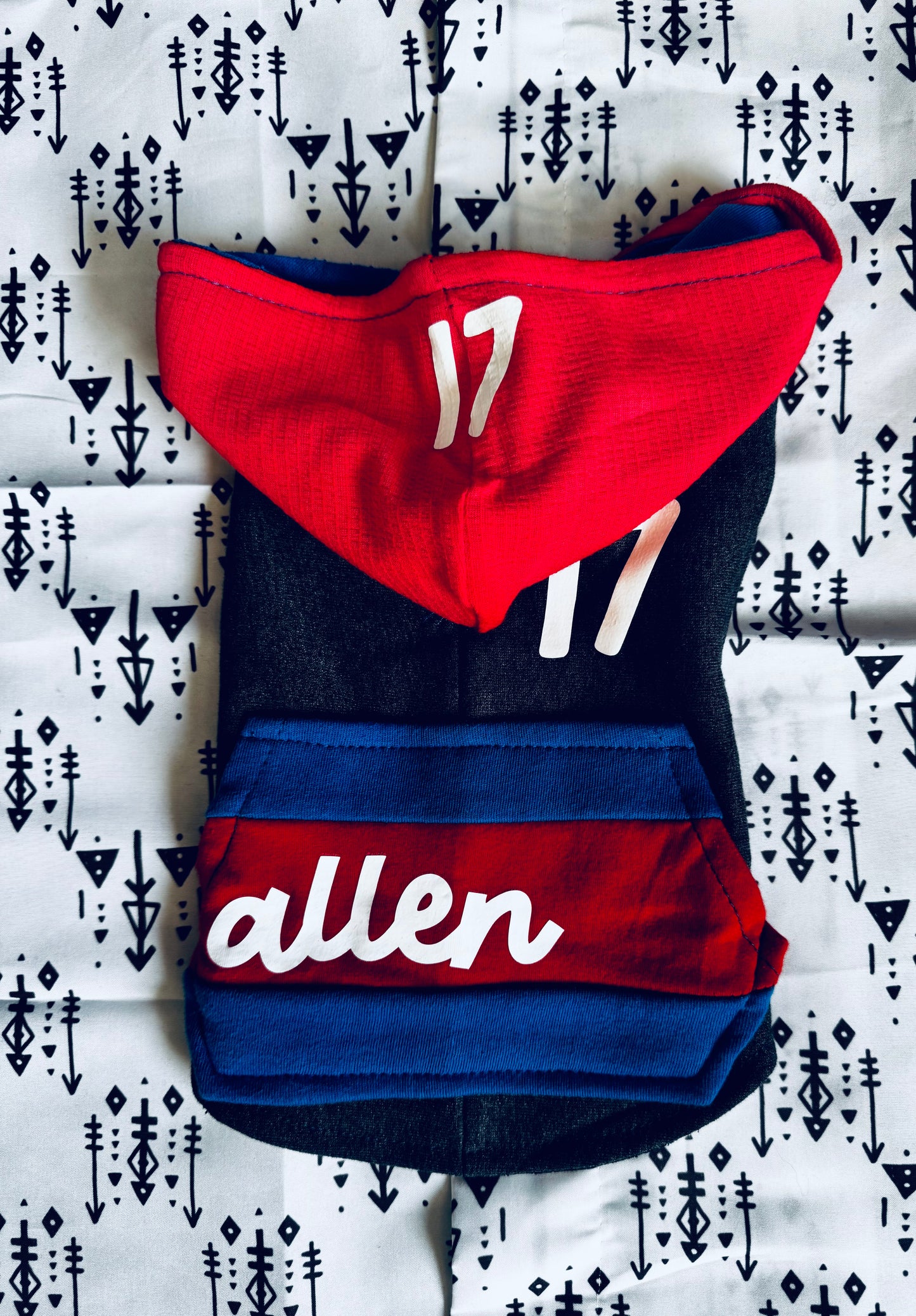Black Striped Allen #17 Dog Hoodie Size- XS