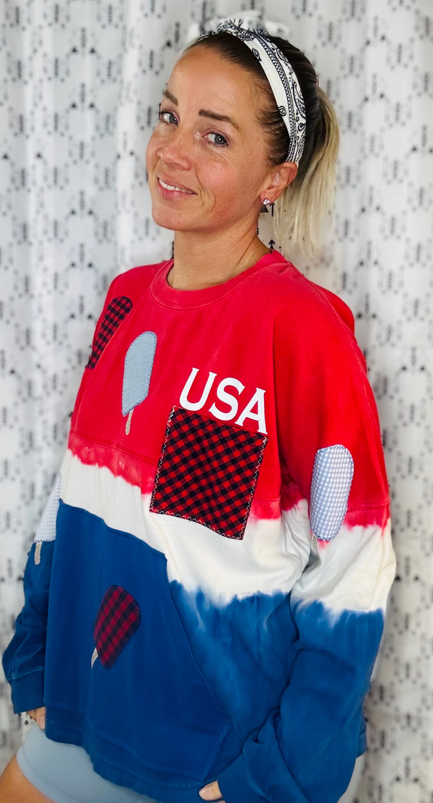 USA Plaid Popsicle Ombre Crewneck Women's Size-XL/2X