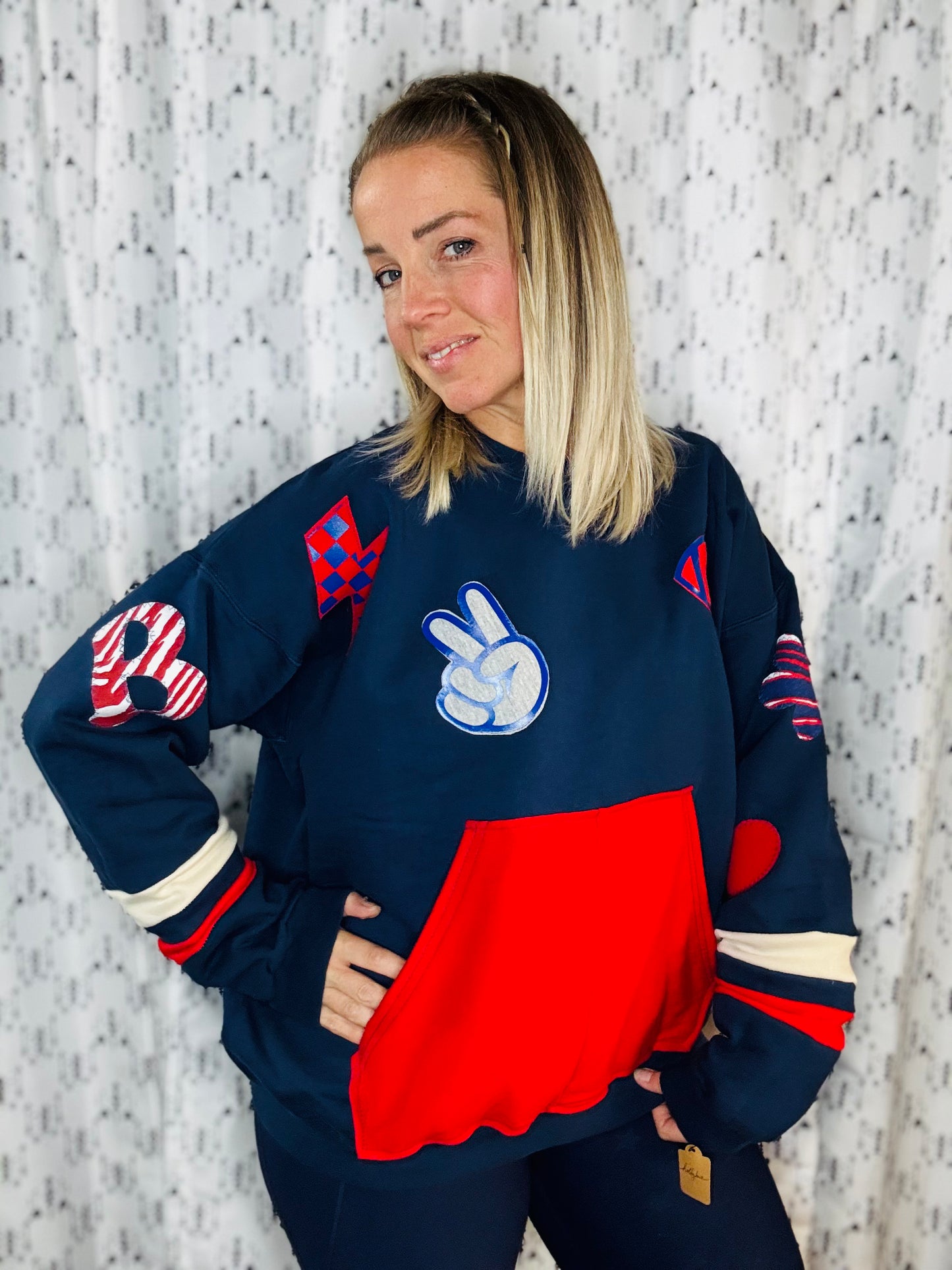 Navy Peace Love Football Crewneck Women's Size- XL/2X