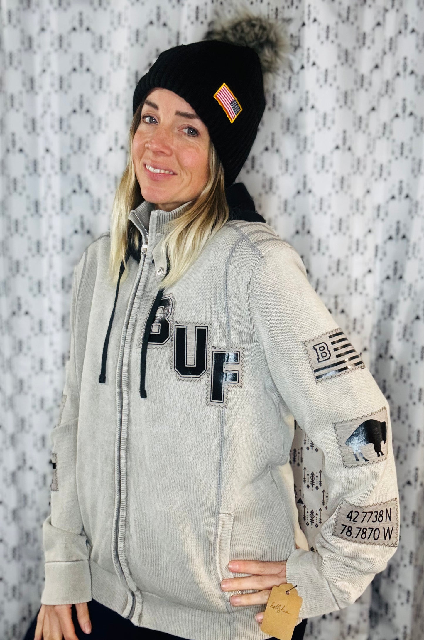 Khaki Salute Buffalo Zip-Up Hoodie Size- Unisex M/L