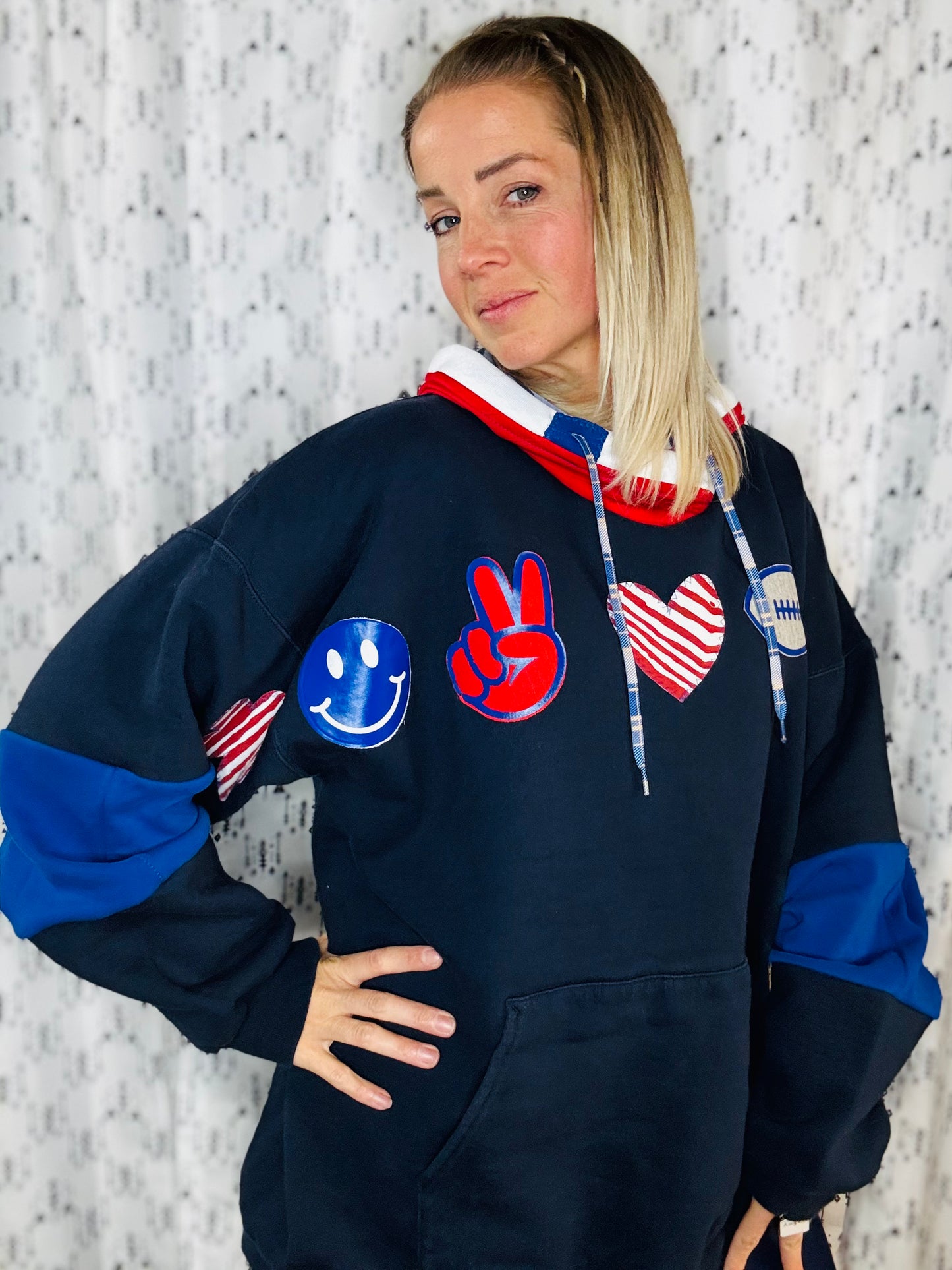 Navy Peace Love Football Hoodie Size-Women’s 3X