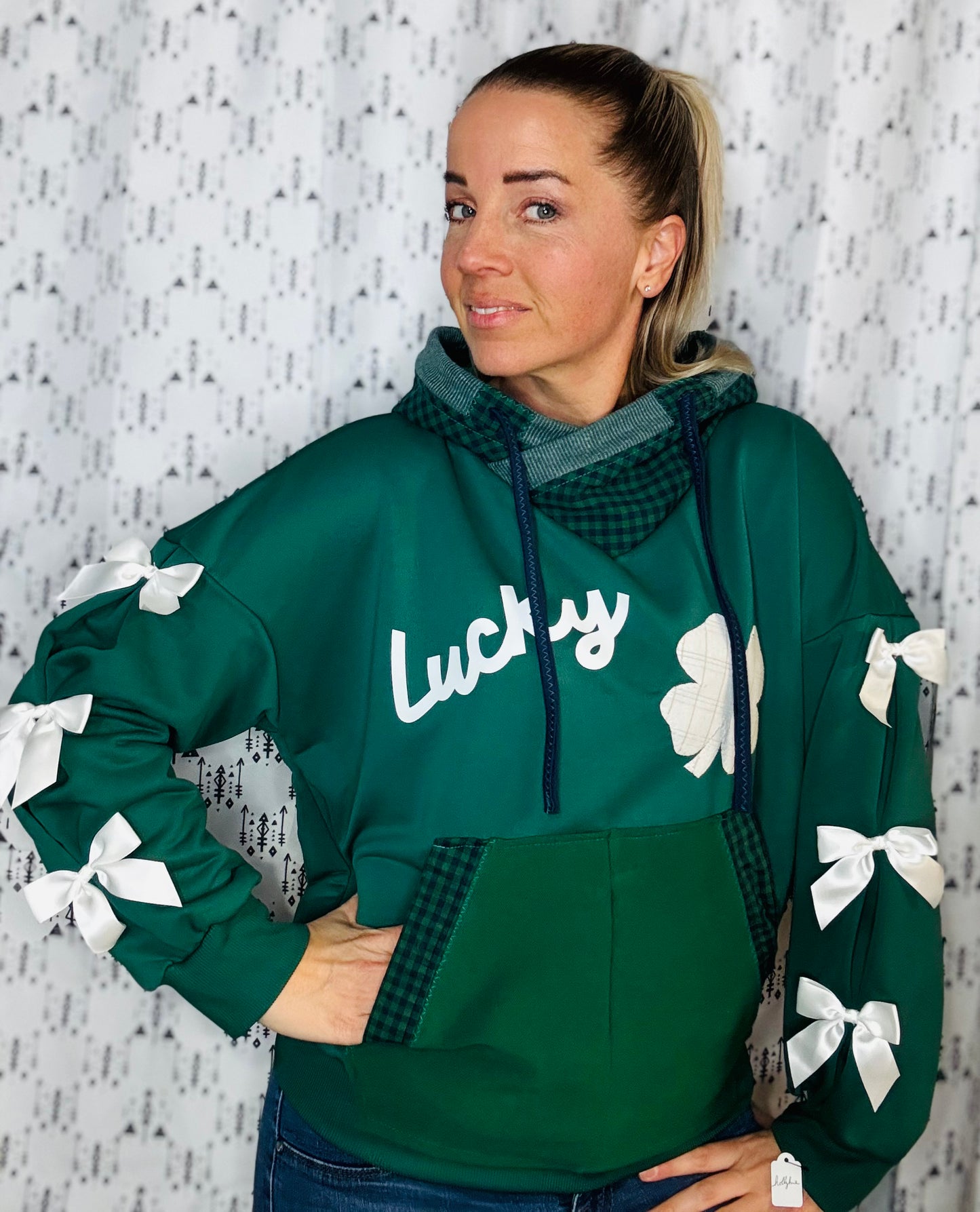 Green Bows Are Lucky Hoodie Size- Women's M/L