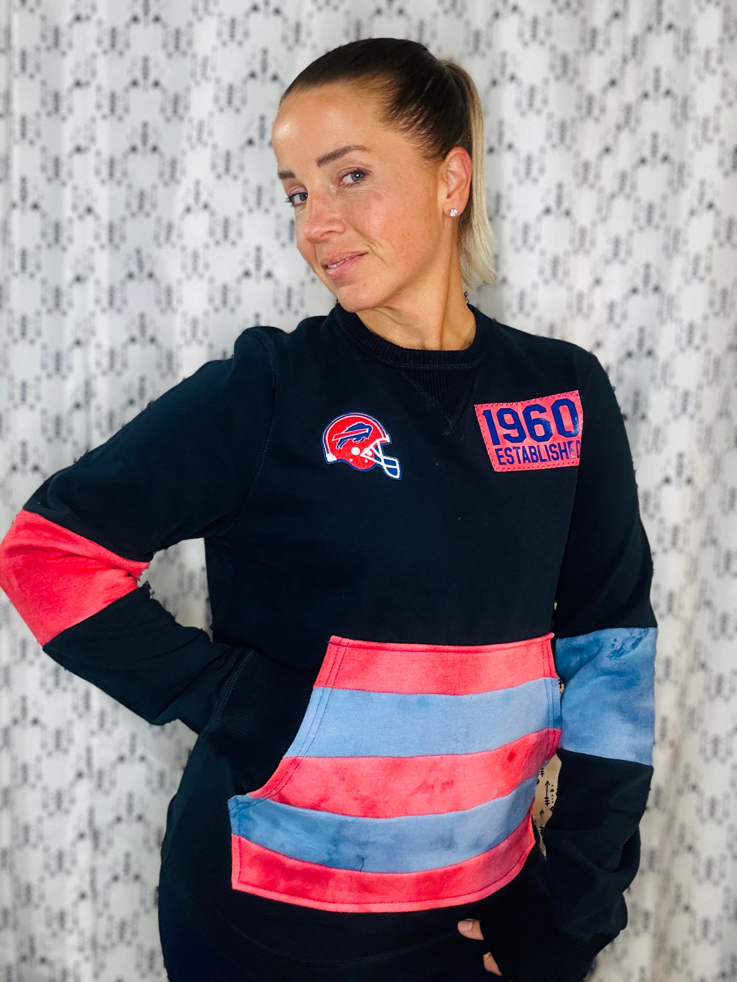 Navy W/ Tie Dye Buffalo Football Crewneck Unisex S/M