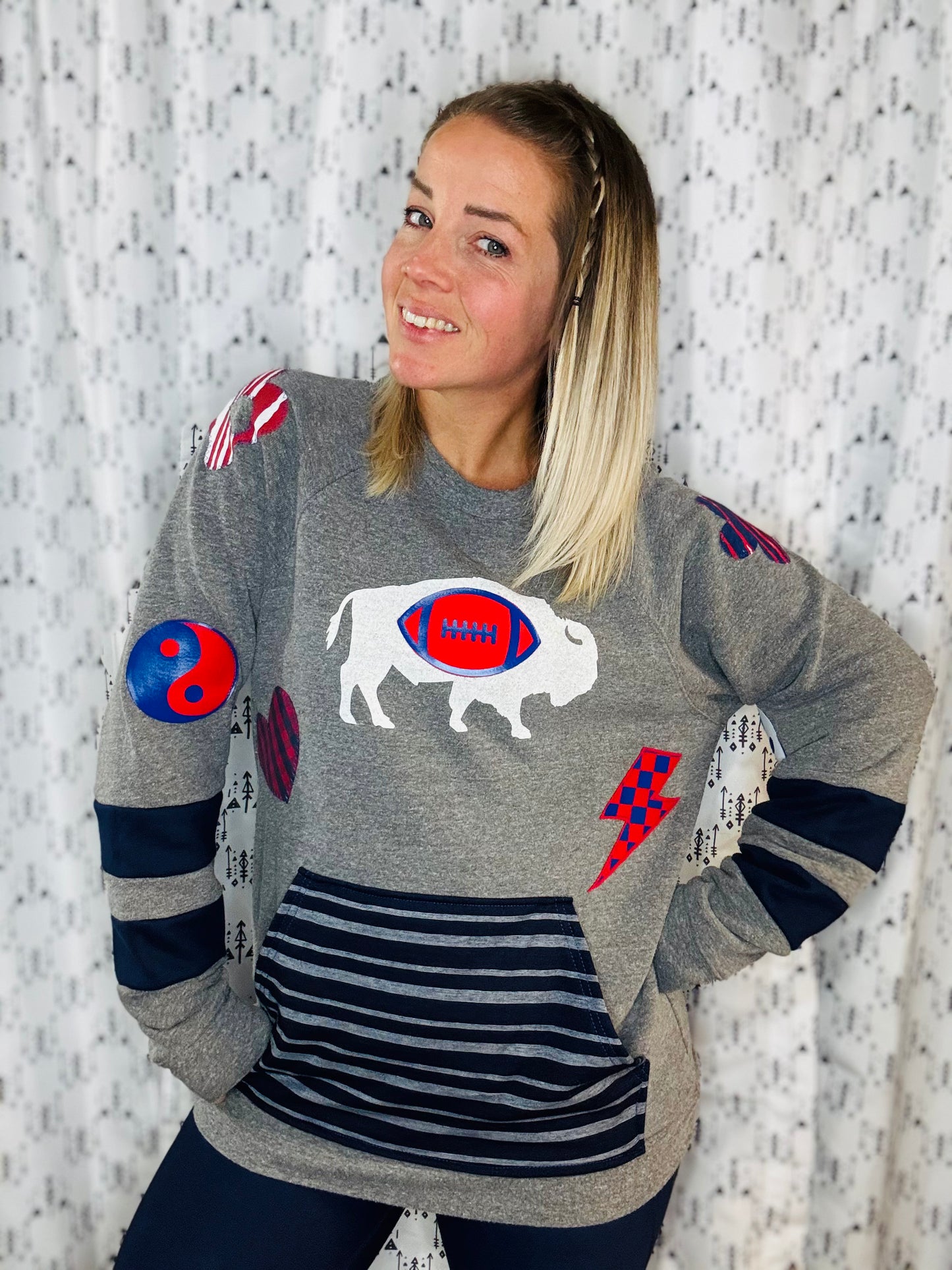 Grey Peace Love Football Crewneck Women's Size- L/XL