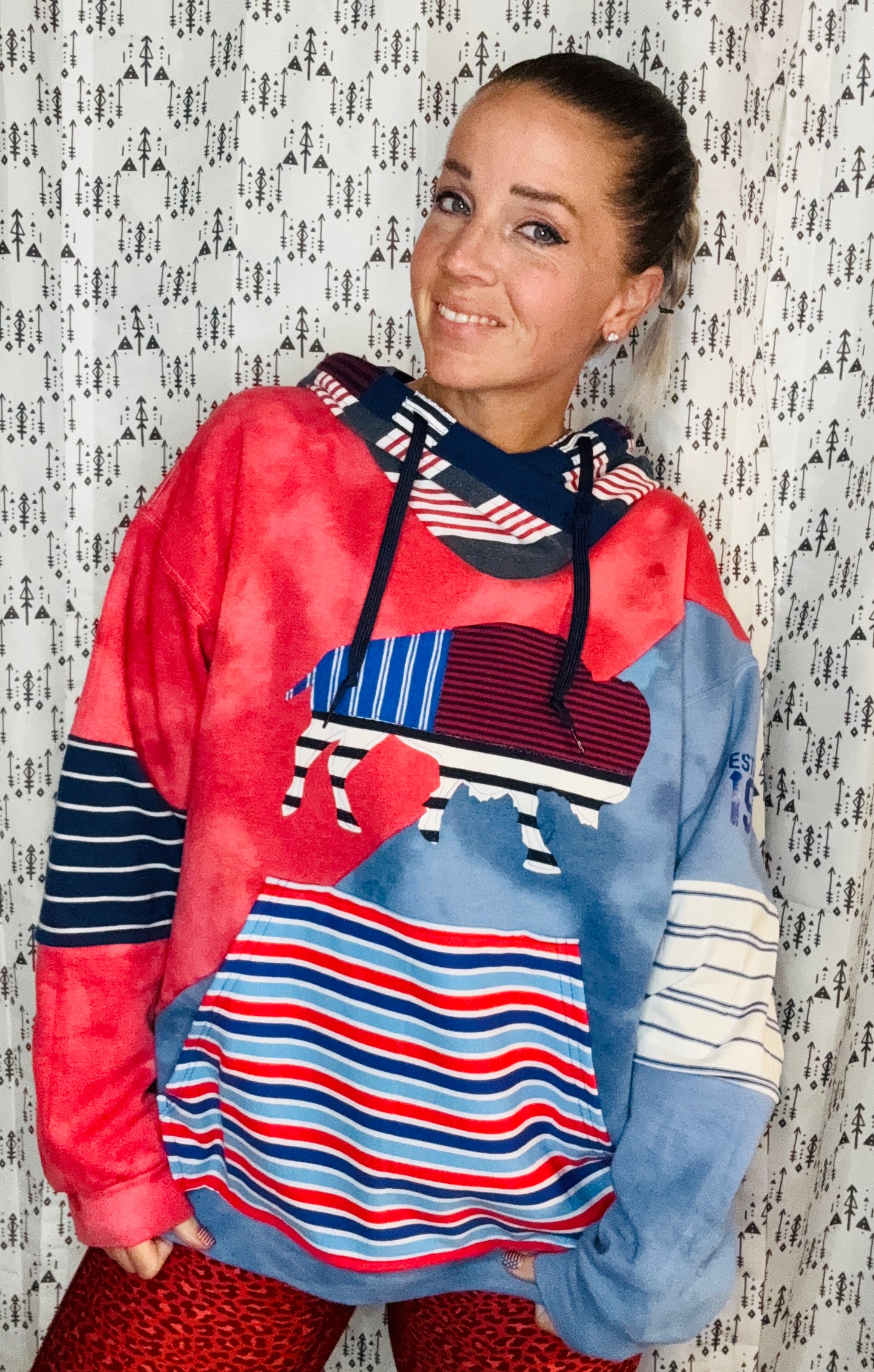 Red & Blue Tie Dye Color Buffalo Hoodie Unisex-XL/2X