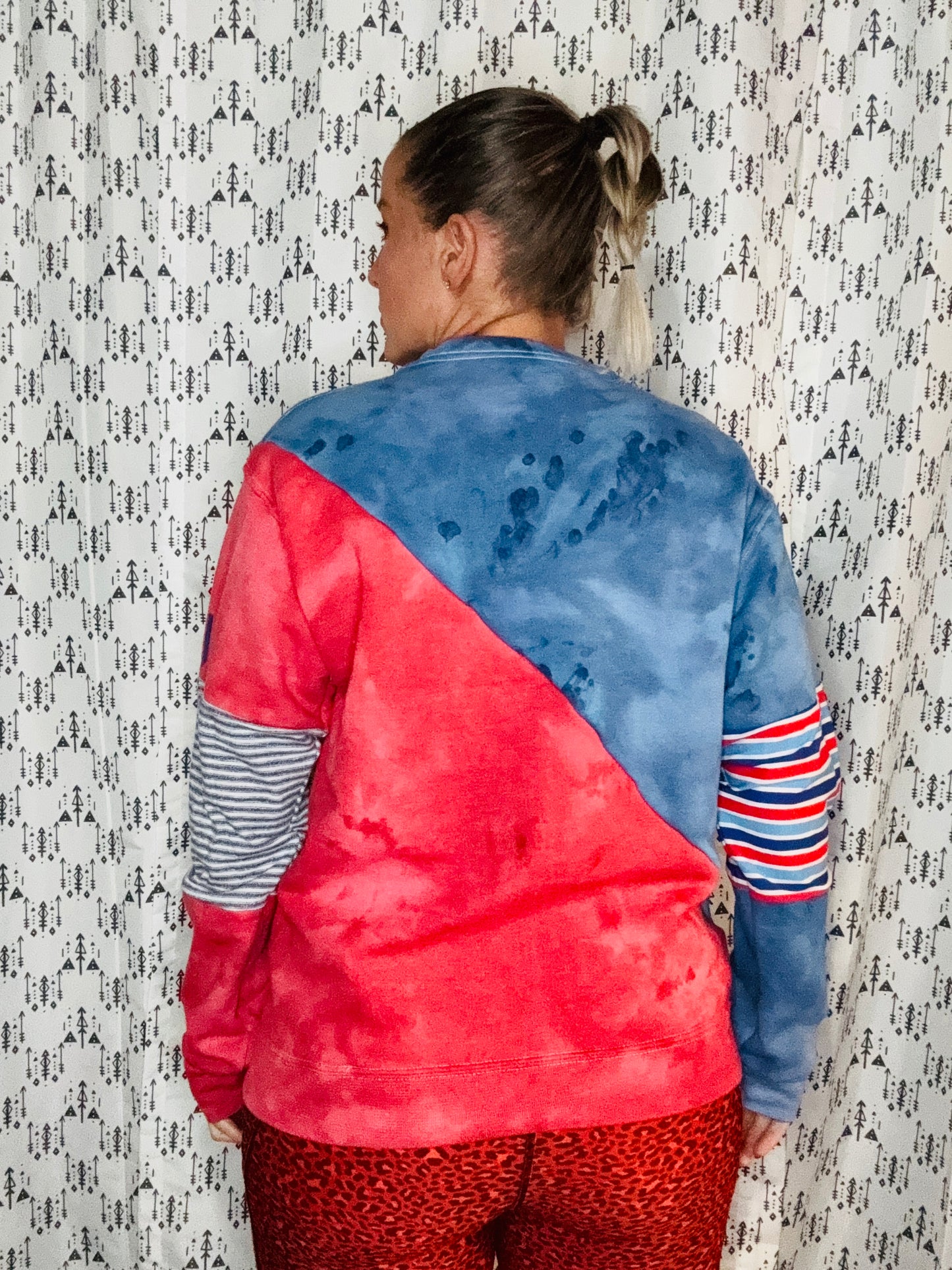 Blue & Red Tie Dye Buffalo Crewneck Unisex M/L