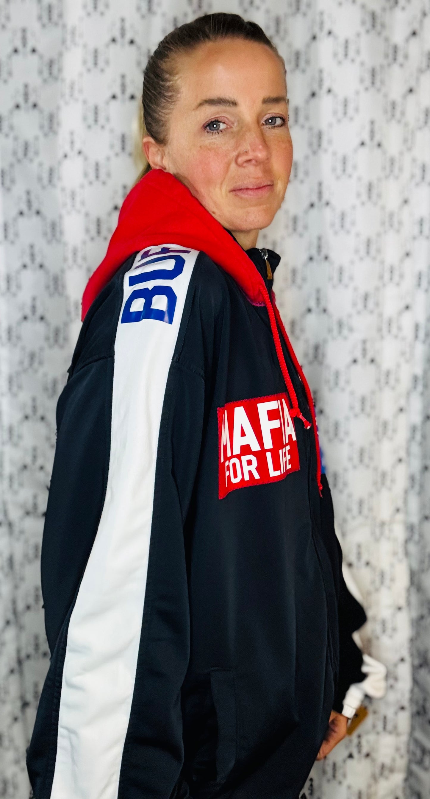 Black & White Buffalo Football Zip-Up Track Jacket Unisex-L/XL