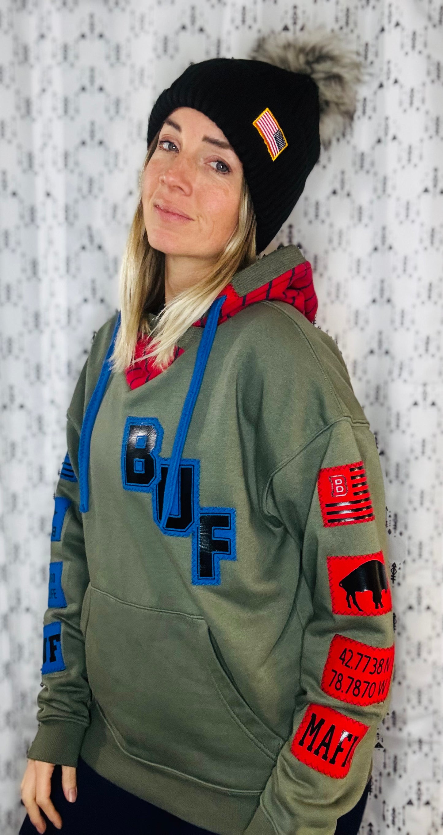 Olive Green Salute Buffalo Hoodie Size Unisex-S/M