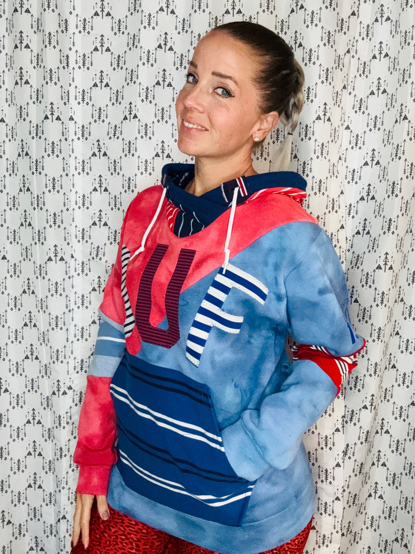 Red & Blue Tie Dye Color BUF Hoodie Unisex-M/L