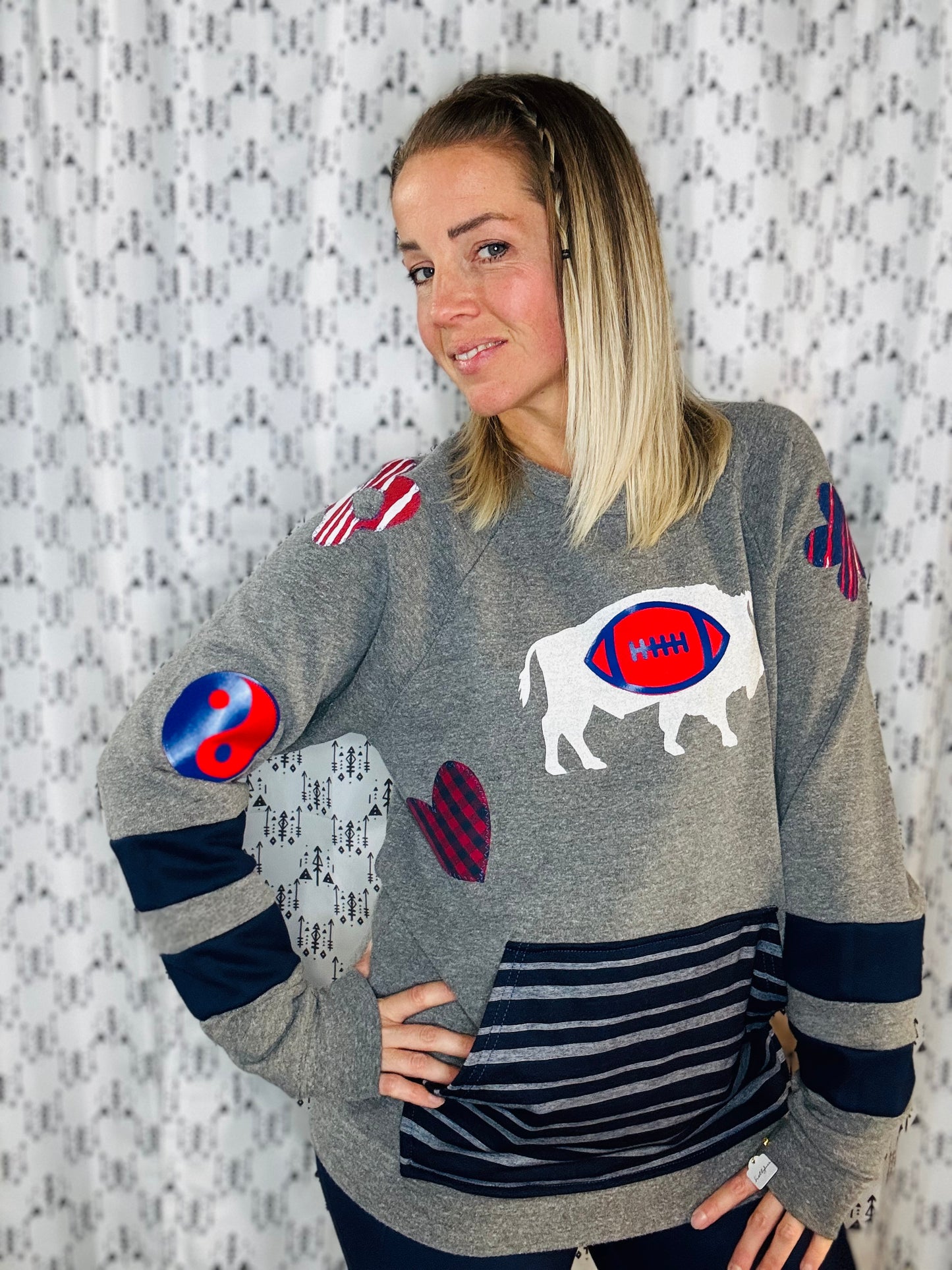 Grey Peace Love Football Crewneck Women's Size- L/XL
