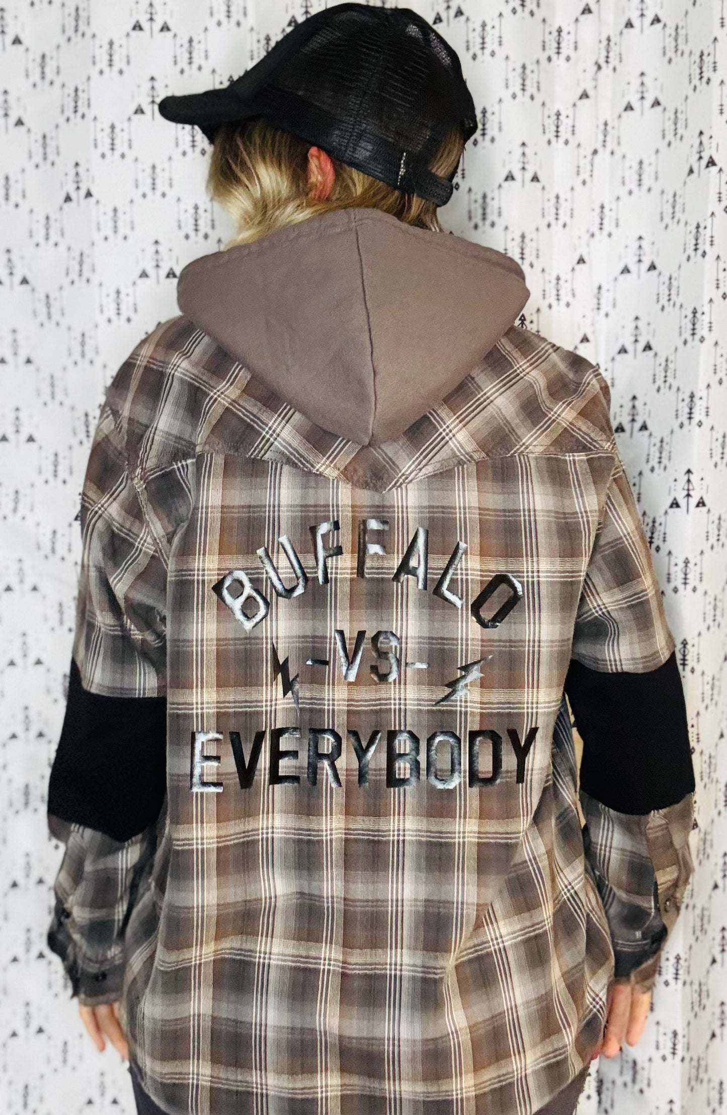Plaid Hooded Buffalo Football Button Down Size- Unisex M/L
