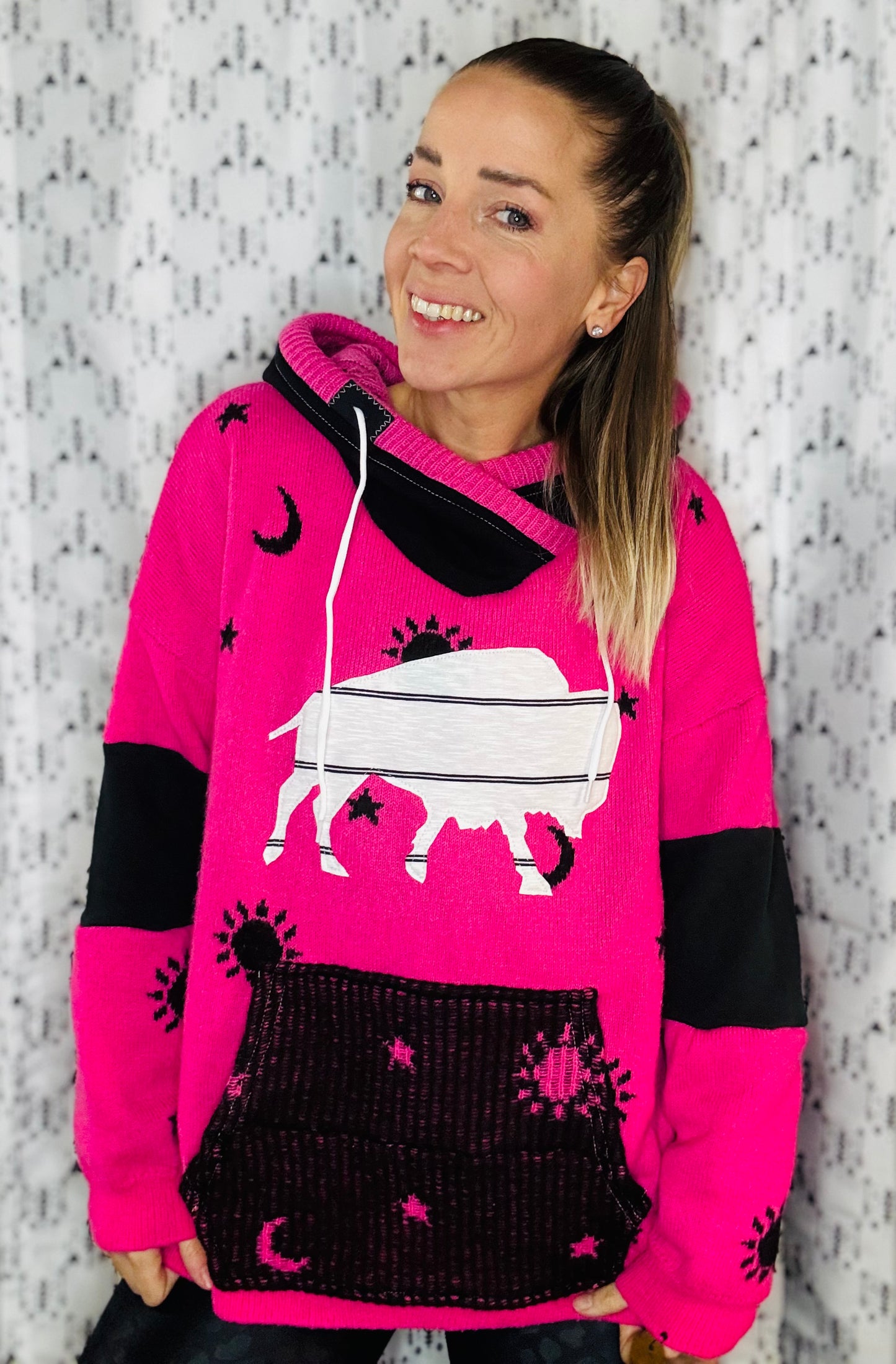 Pinktober Sun & Moon Buffalo Sweater Hoodie Size- Women's XL/2X