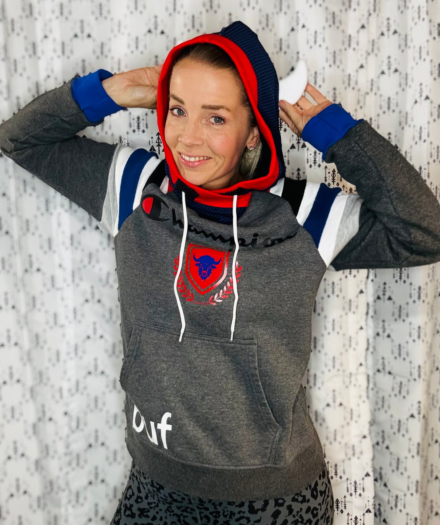Dark Grey Buffalo Head Hoodie Size- Unisex S/M