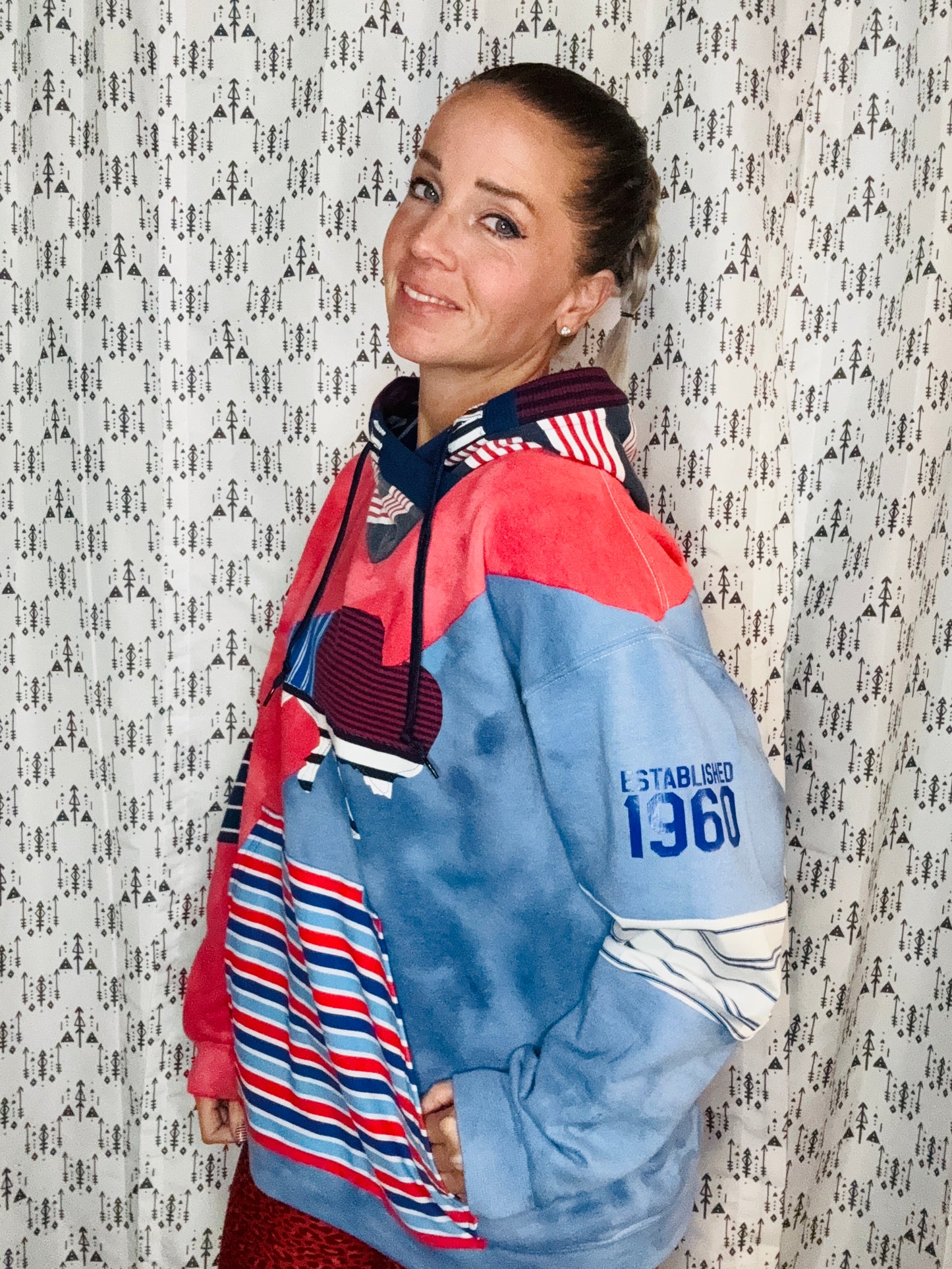 Red & Blue Tie Dye Color Buffalo Hoodie Unisex-XL/2X