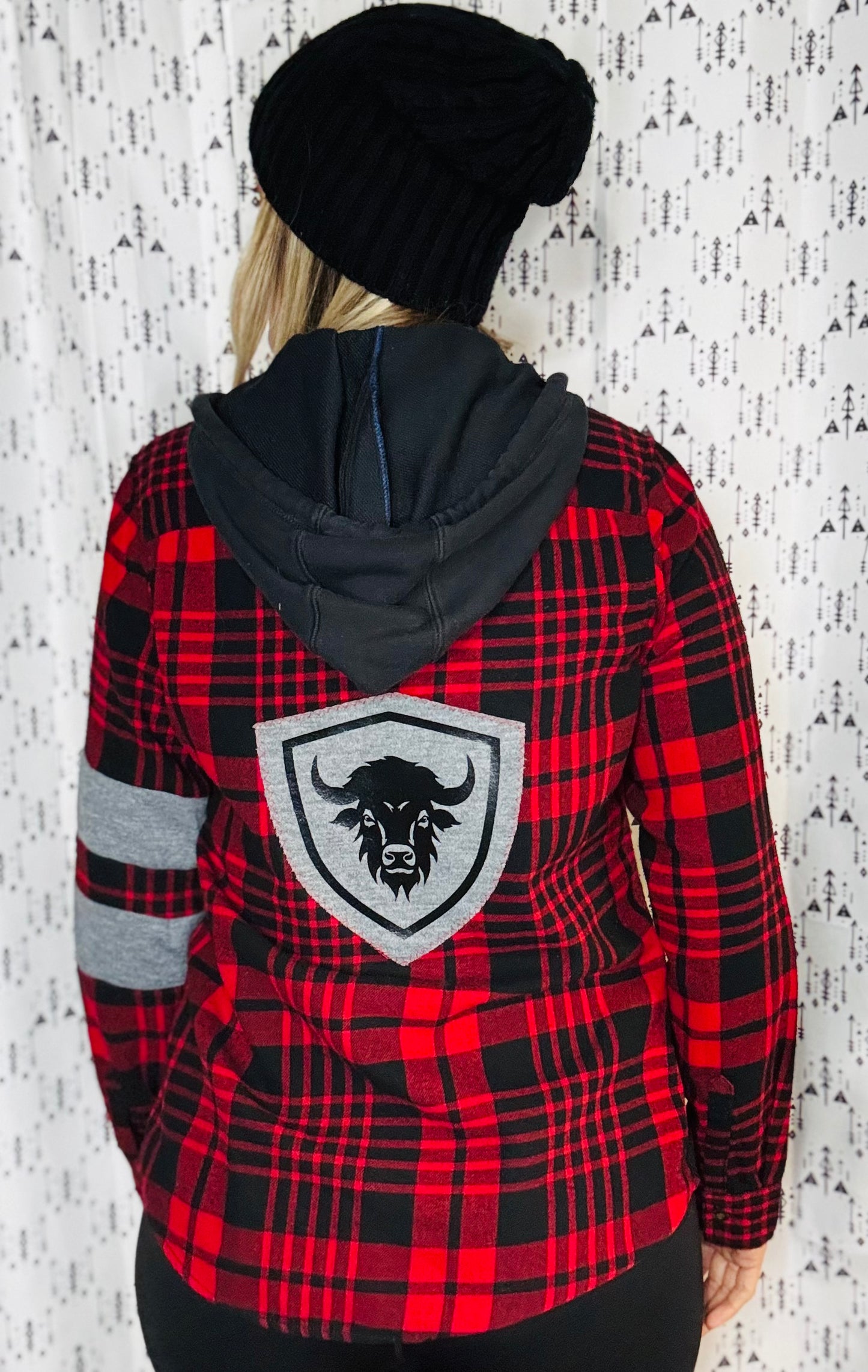 Black & Red Flannel Buffalo Football Button Down Size- Women’s S/M