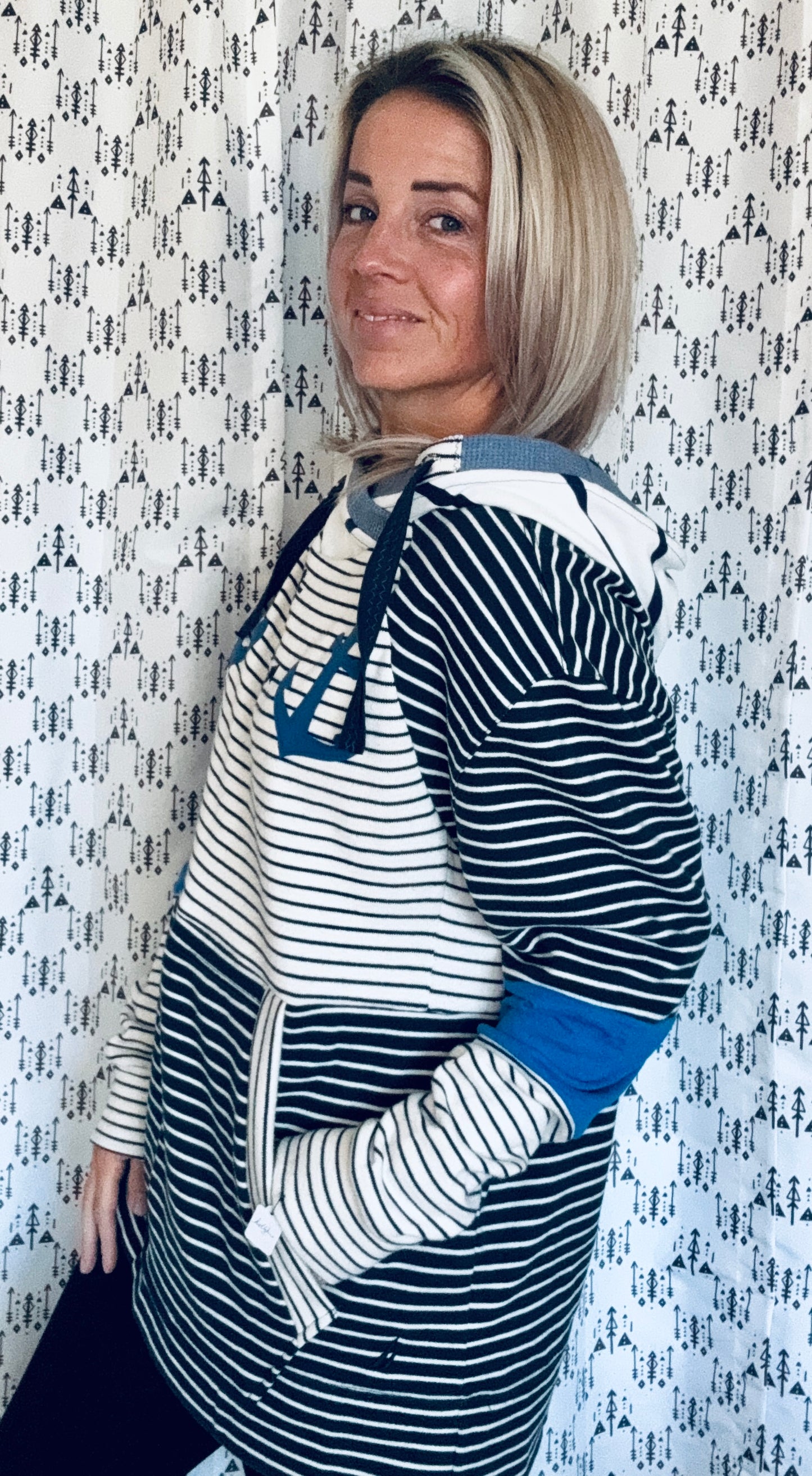 Navy Striped Anchors Hoodie Size Women’s- L/XL
