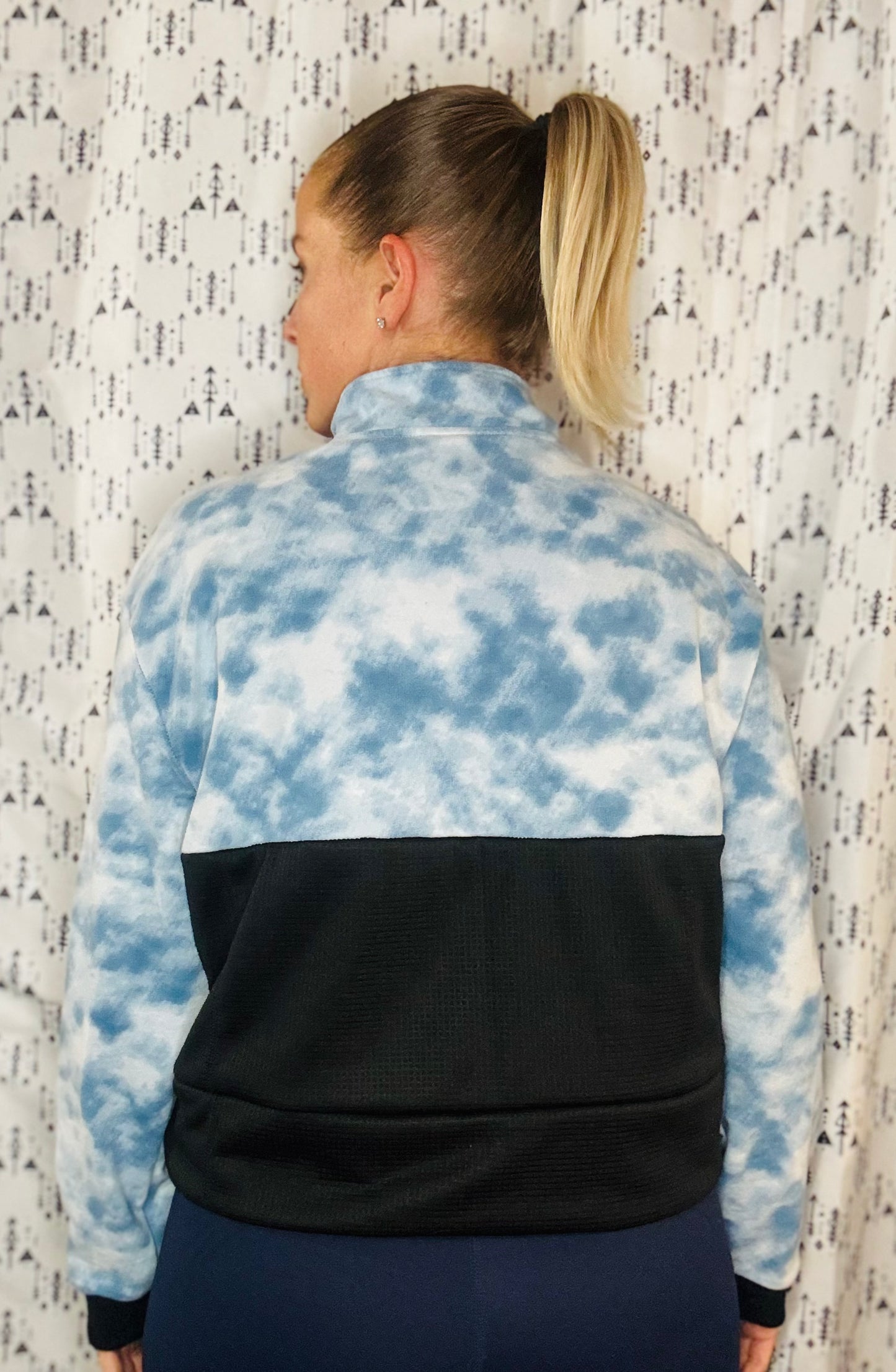 Blue Tie Dye & Black 1/4 Zip Buffalo Football Crop Track Jacket Women's Size-XL/2X