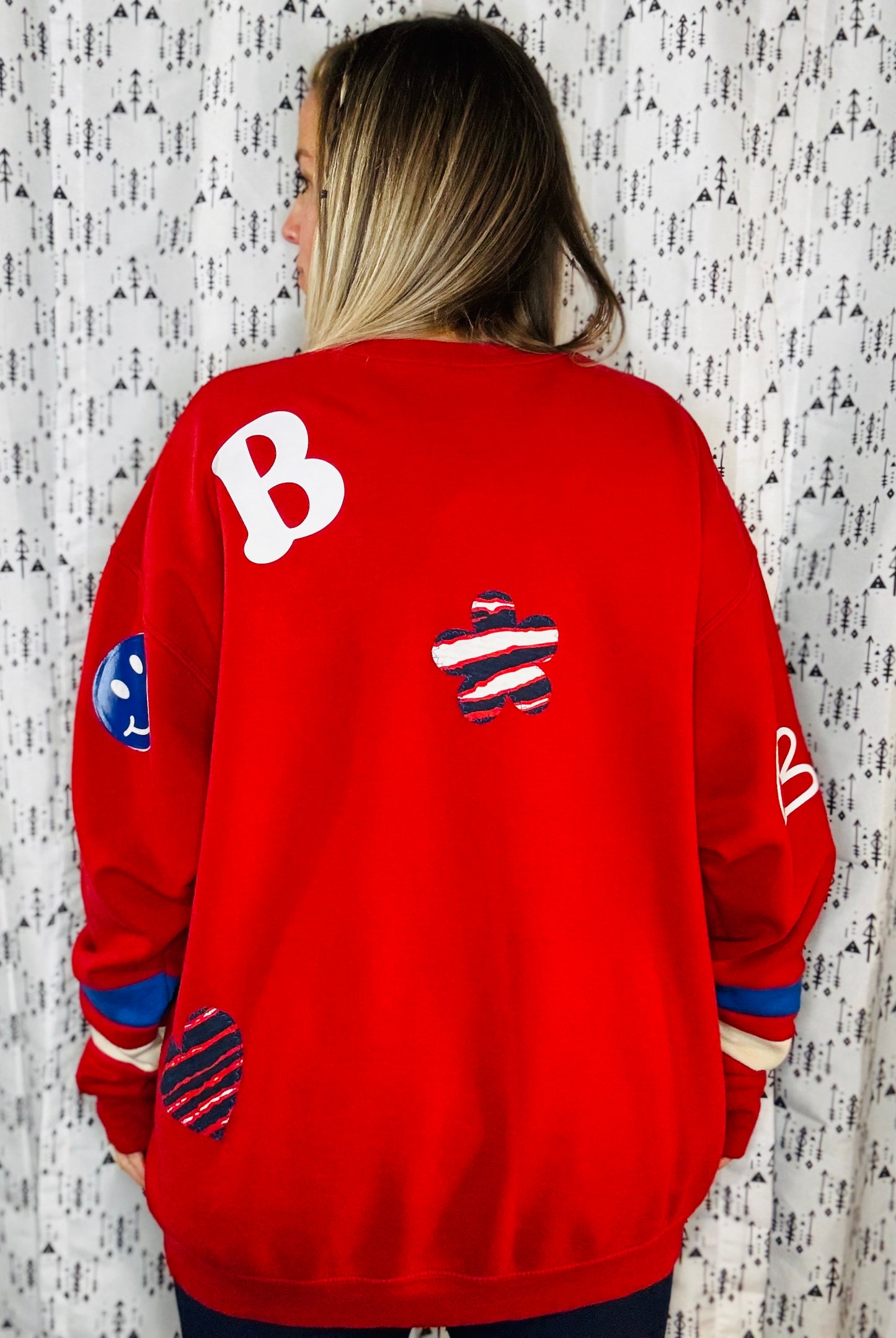 Red Peace Love Football Crewneck Women's Size- 3X