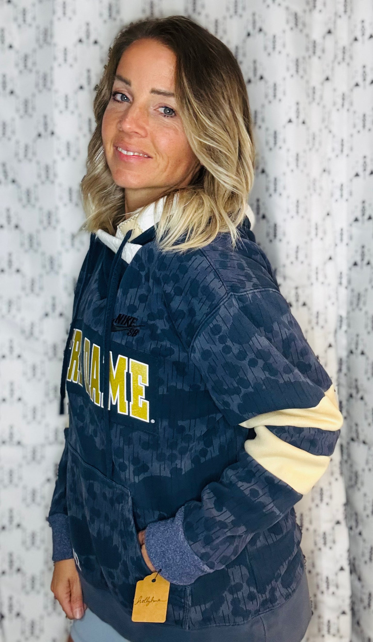 Navy Pattern Irish Football Crop Hoodie Size-Women’s L/XL