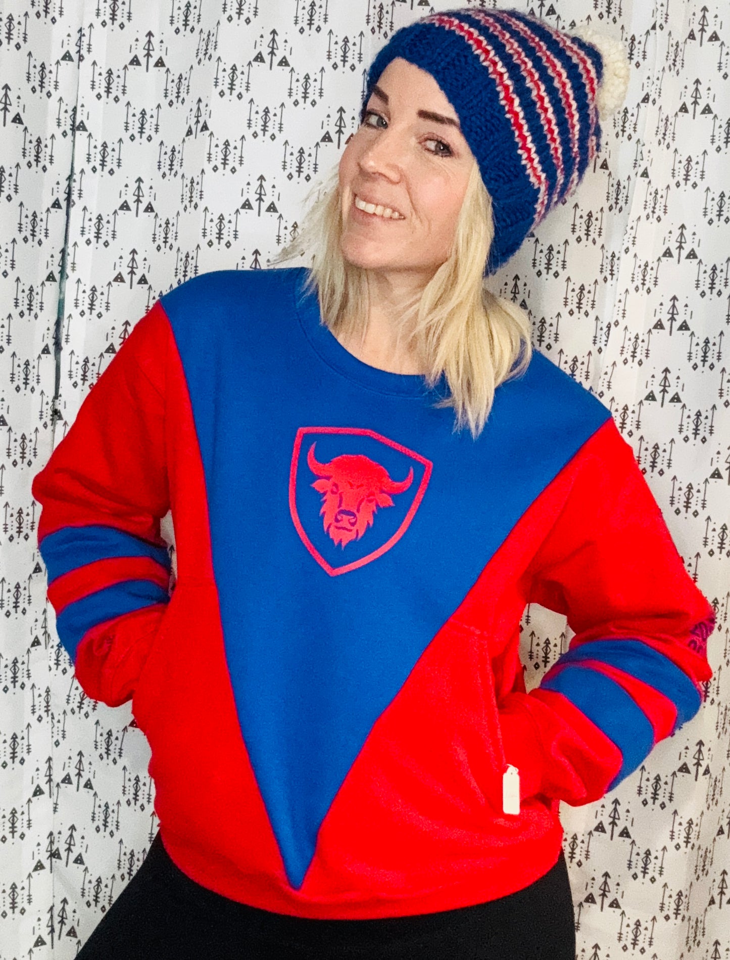 Blue & Red Buffalo Crewneck Size-Women's M/L