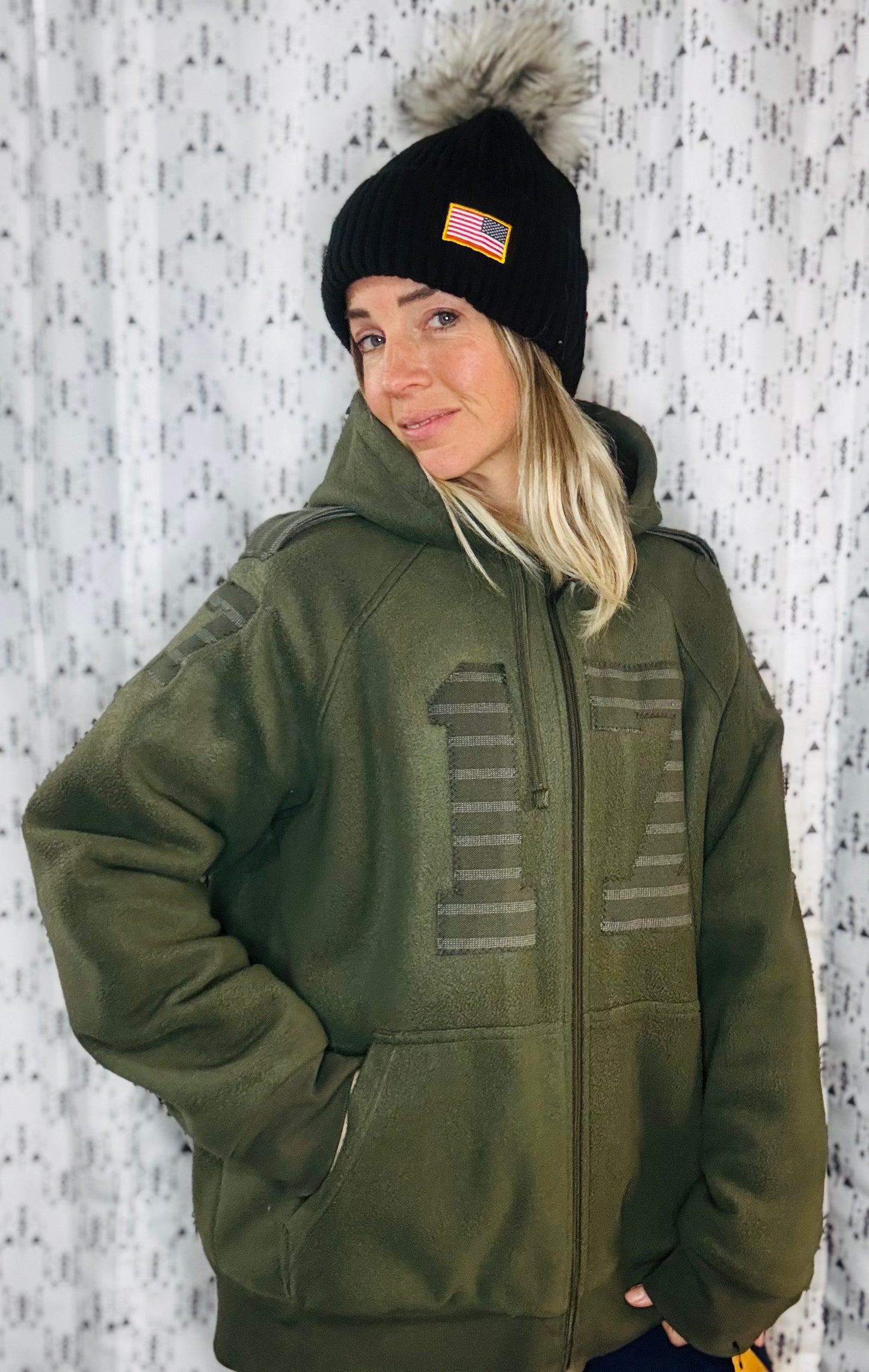 Dark Green Salute #17 Buffalo Zip-Up Hoodie Size- Unisex L/XL