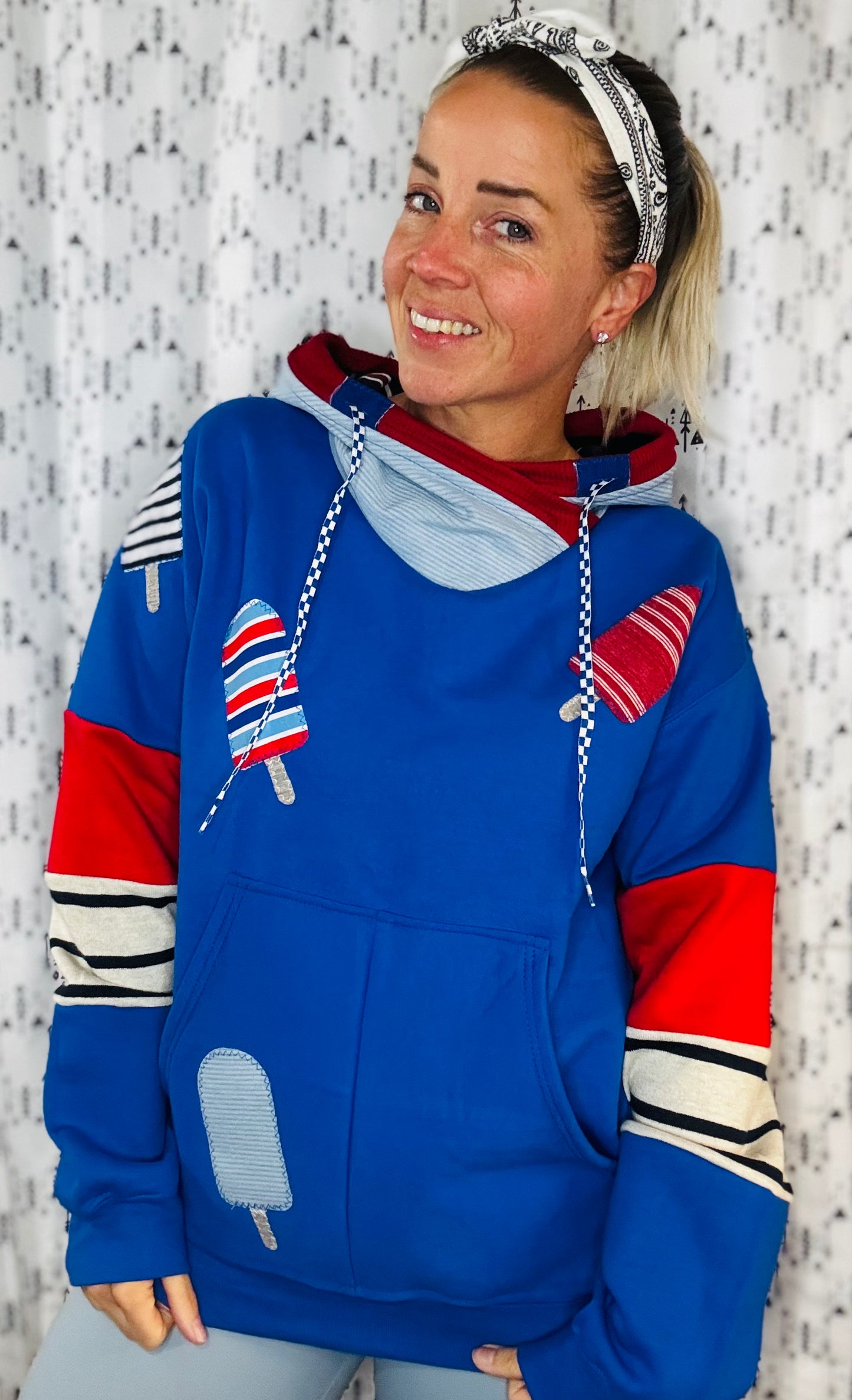 Blue Americana Striped Popsicle Hoodie Unisex-M/L