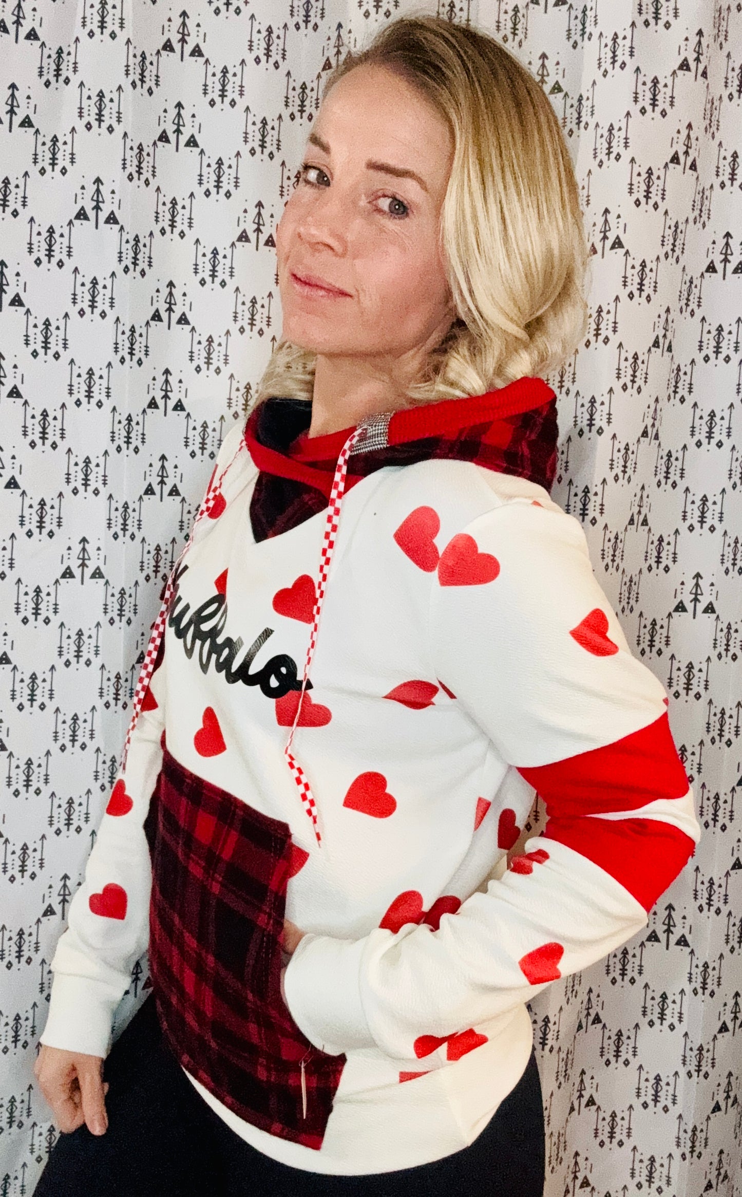 Heart All Over W/ Plaid Hoodie Size- Women's M/L