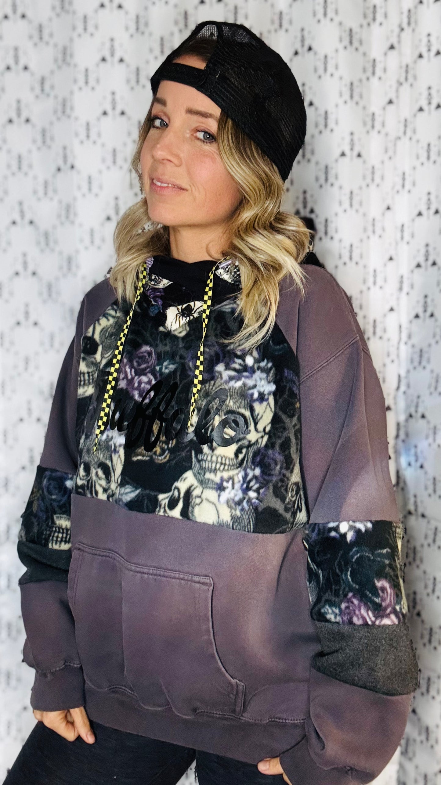 Halloween Skulls & Roses Buffalo Hoodie Size- Women's M/L