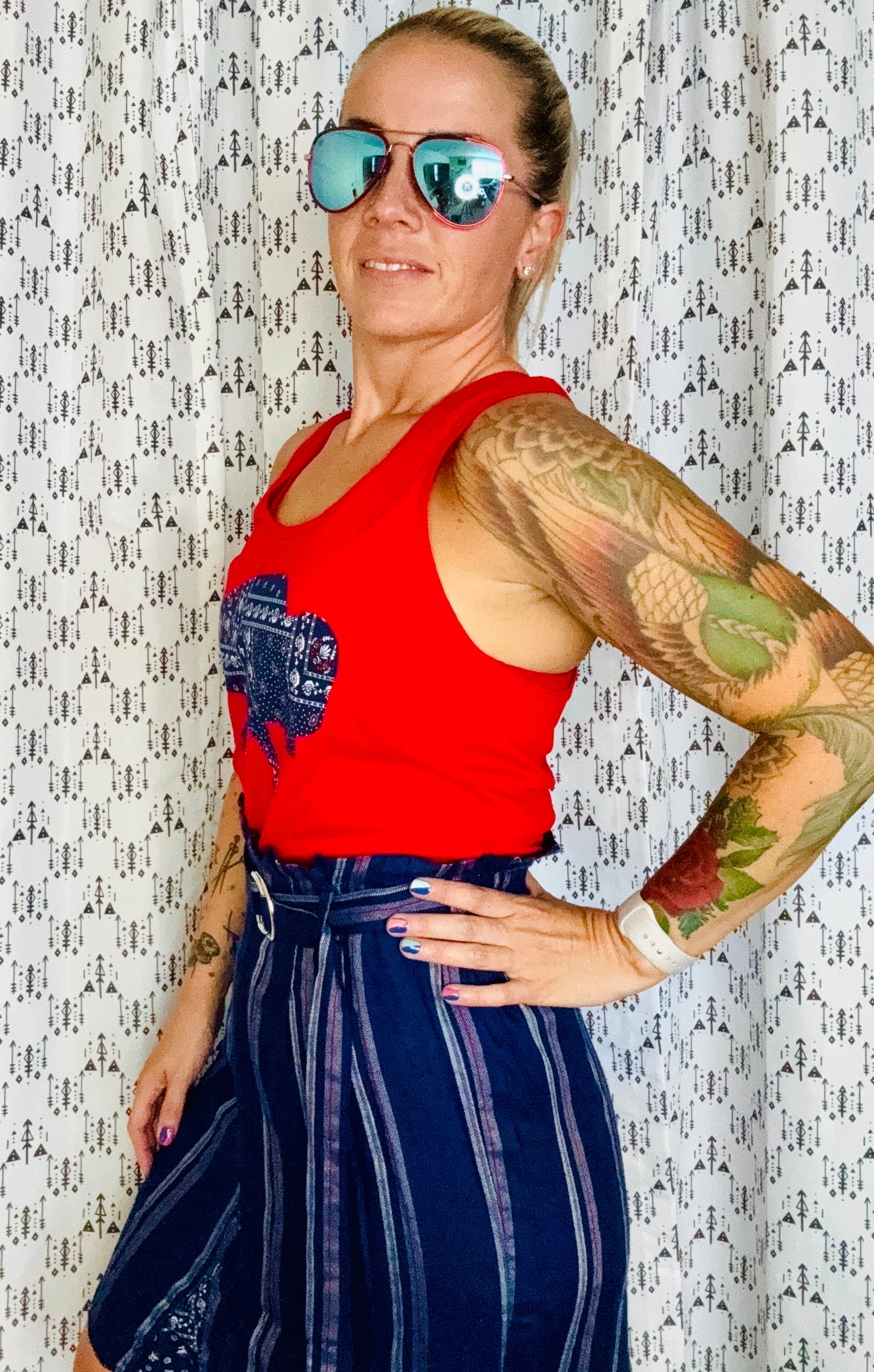 Red and Stripes Buffalo Dress Size- S/M