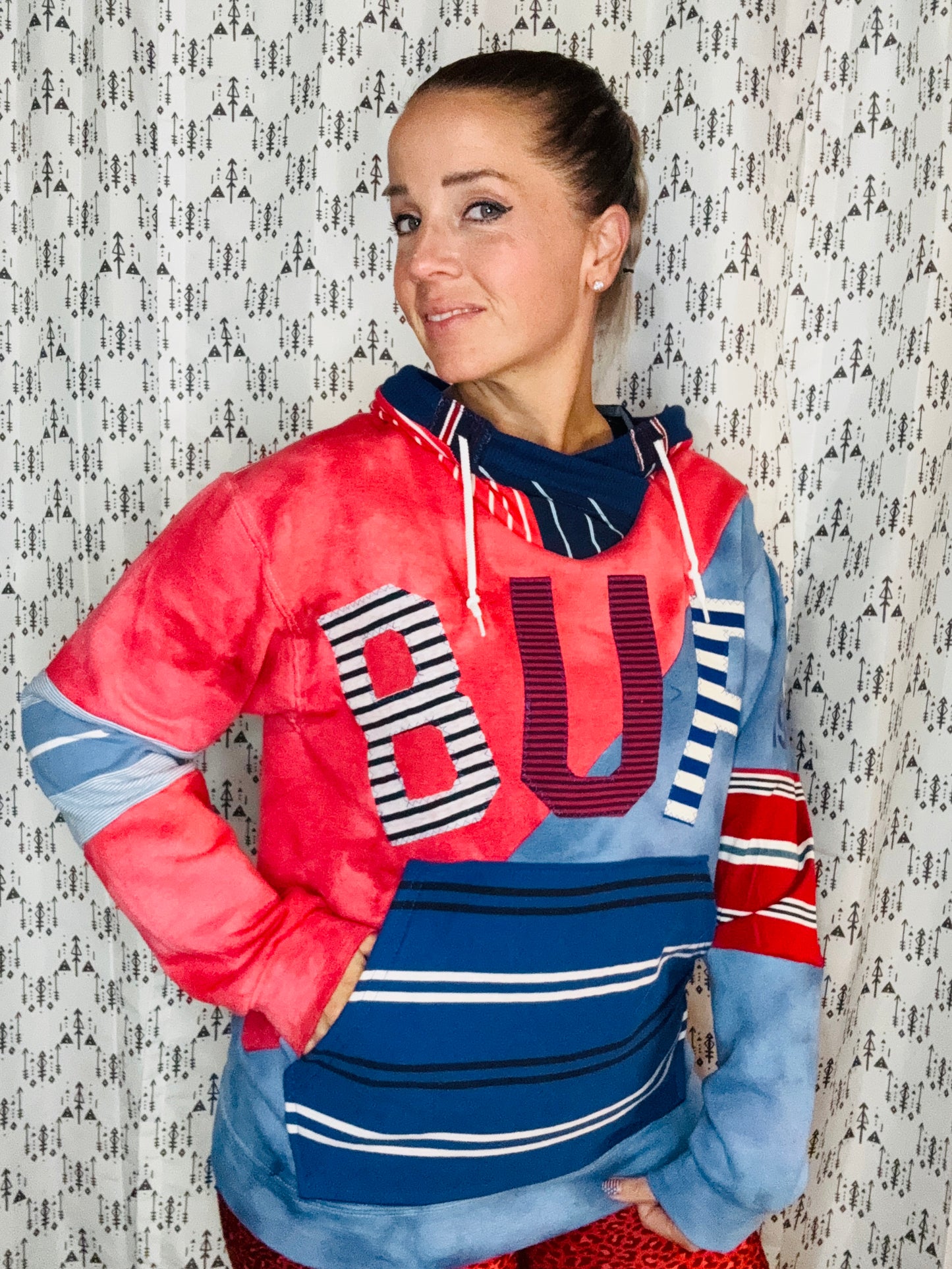 Red & Blue Tie Dye Color BUF Hoodie Unisex-M/L