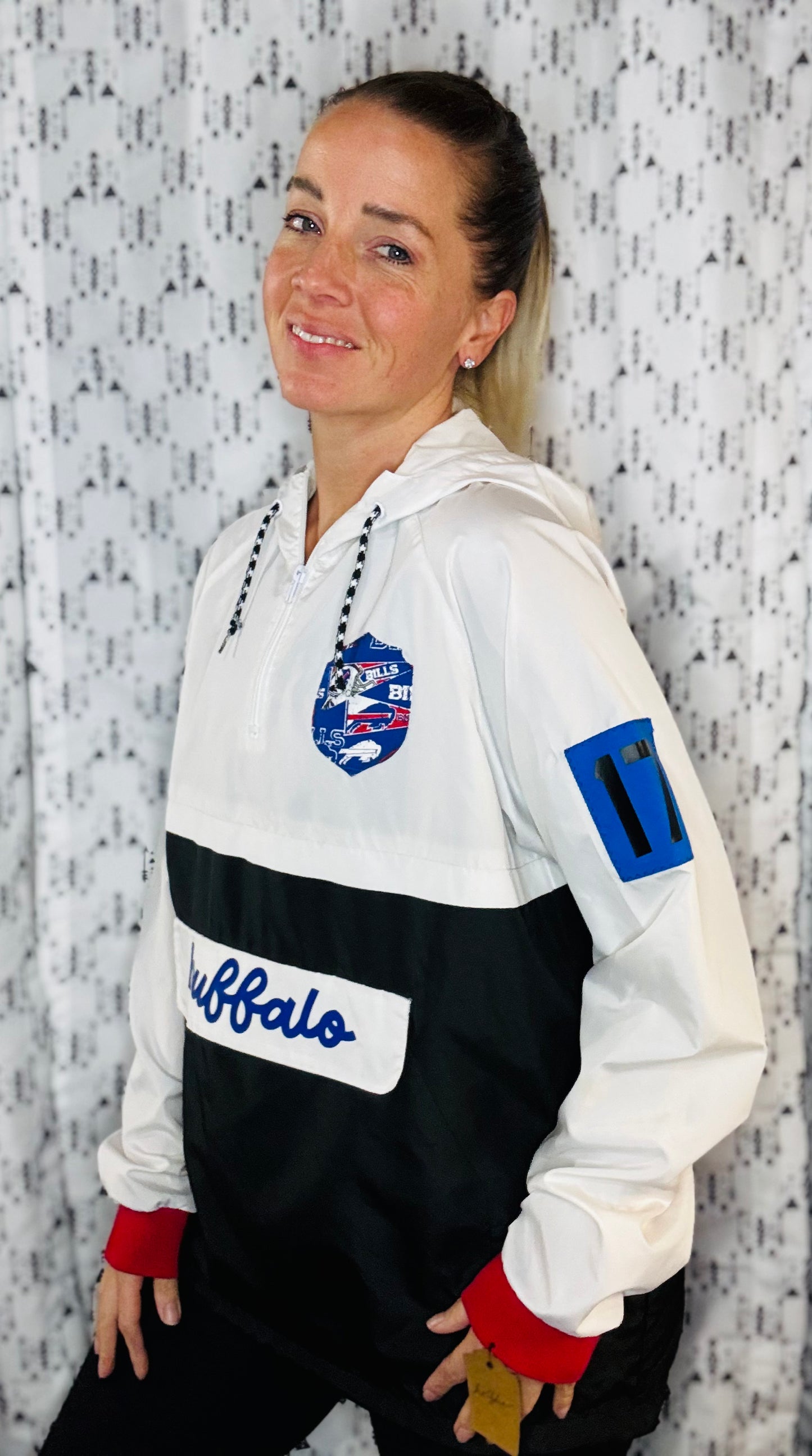 Black & White Buffalo Football Windbreaker Jacket Size- Women's L/XL