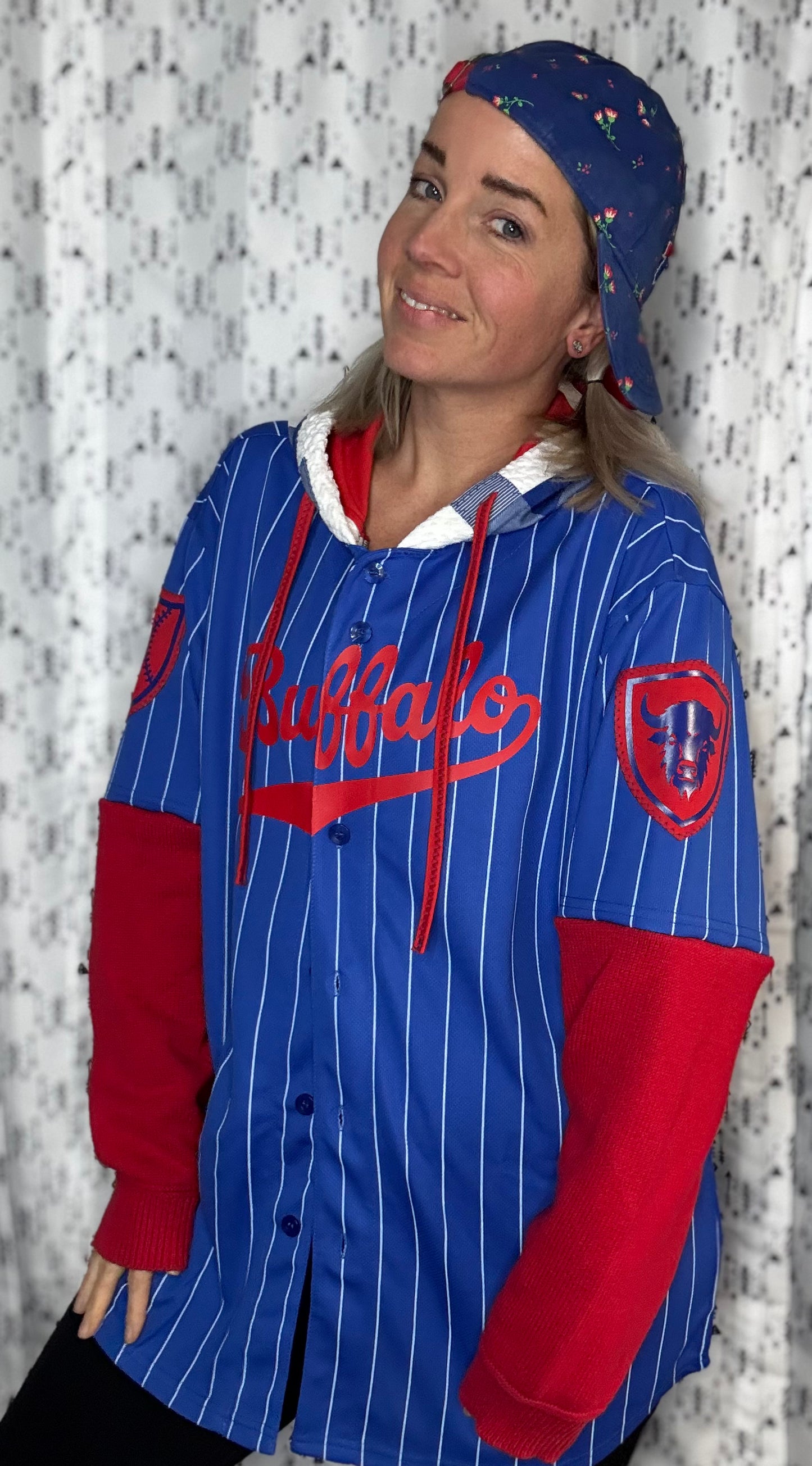 Blue Striped Buffalo Baseball Jersey Unisex-XL/2X