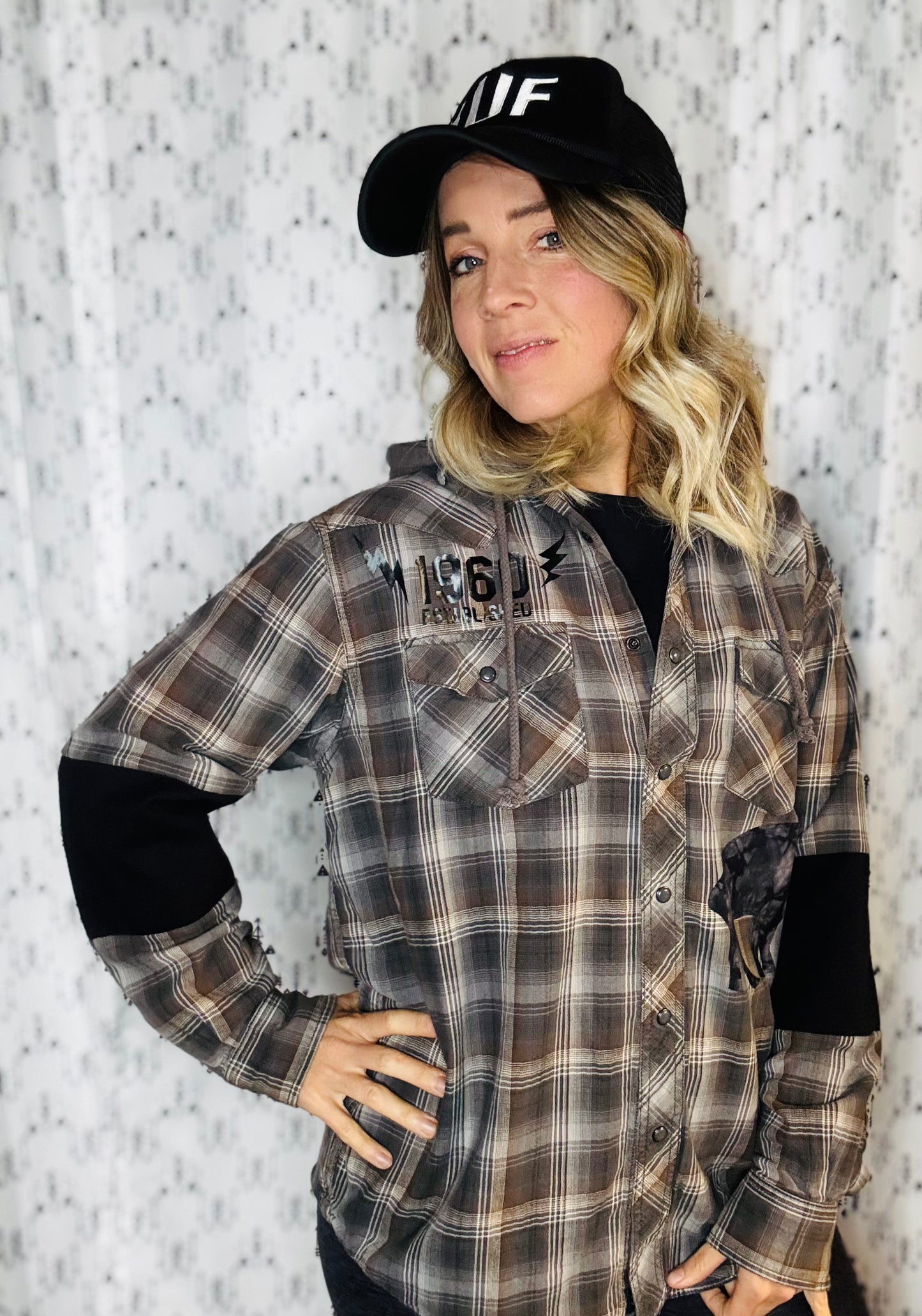 Plaid Hooded Buffalo Football Button Down Size- Unisex M/L
