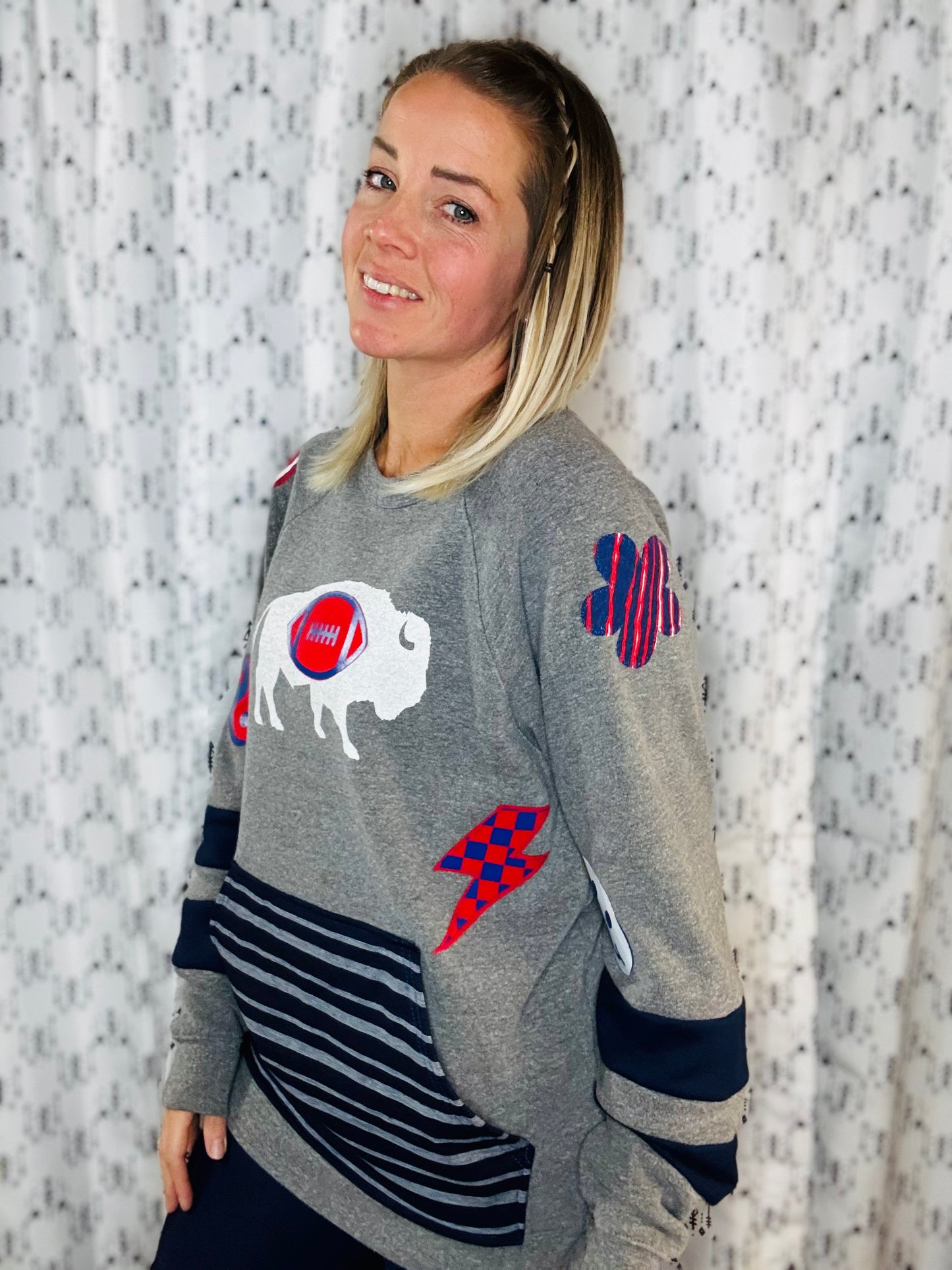 Grey Peace Love Football Crewneck Women's Size- L/XL