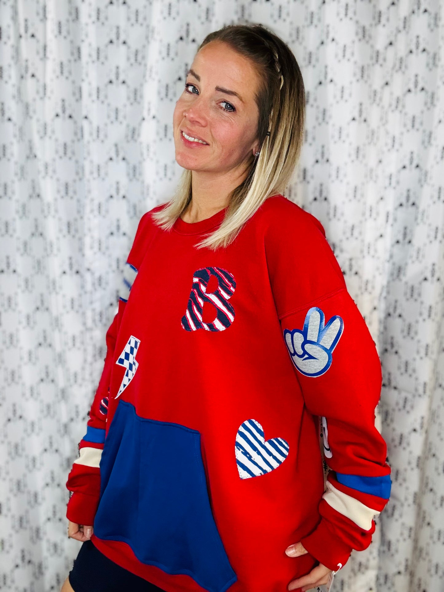 Red Peace Love Football Crewneck Women's Size- 3X