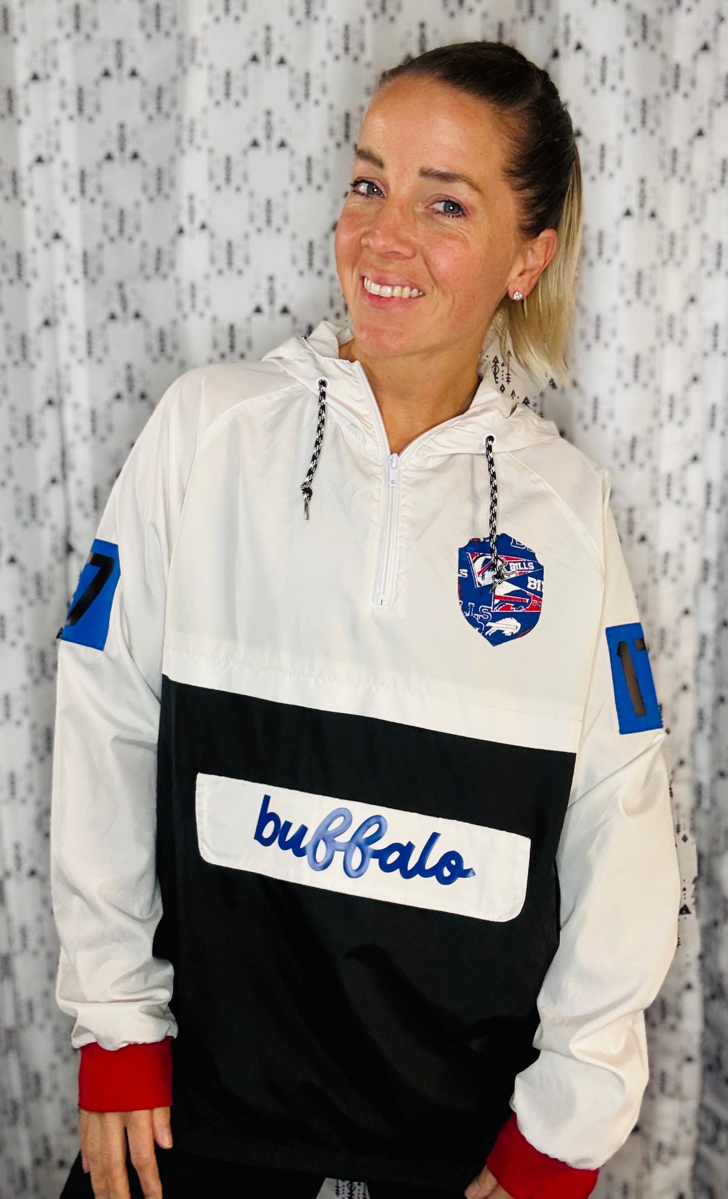 Black & White Buffalo Football Windbreaker Jacket Size- Women's L/XL