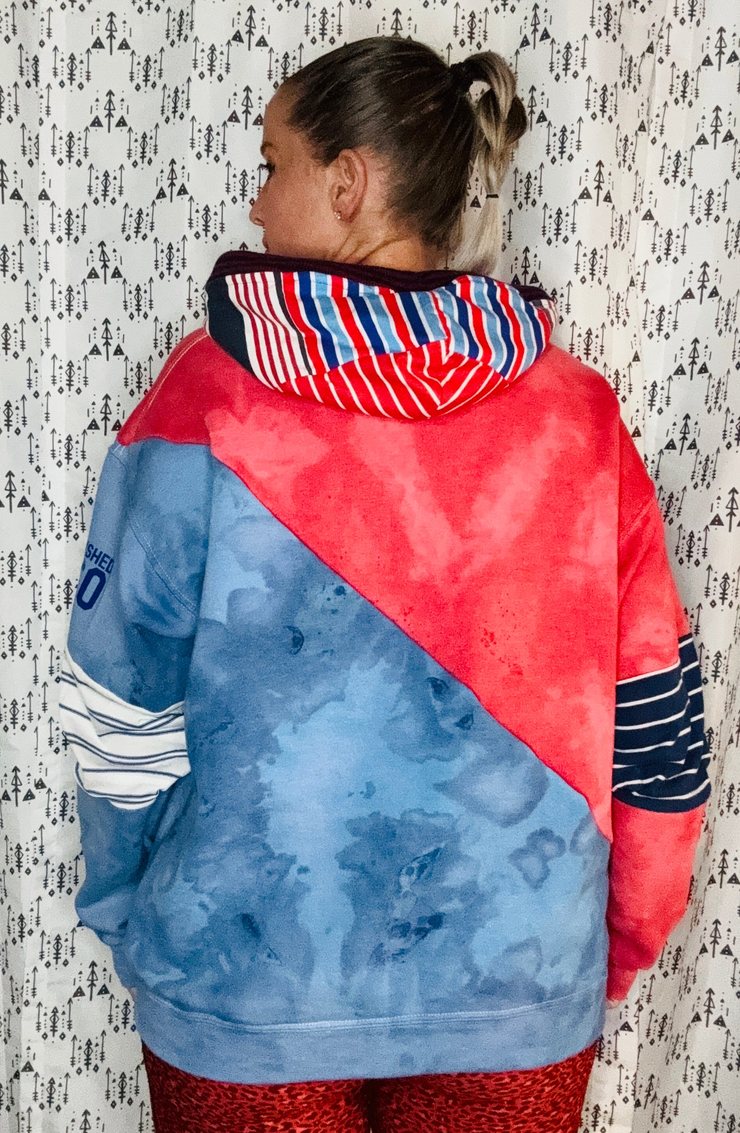 Red & Blue Tie Dye Color Buffalo Hoodie Unisex-XL/2X