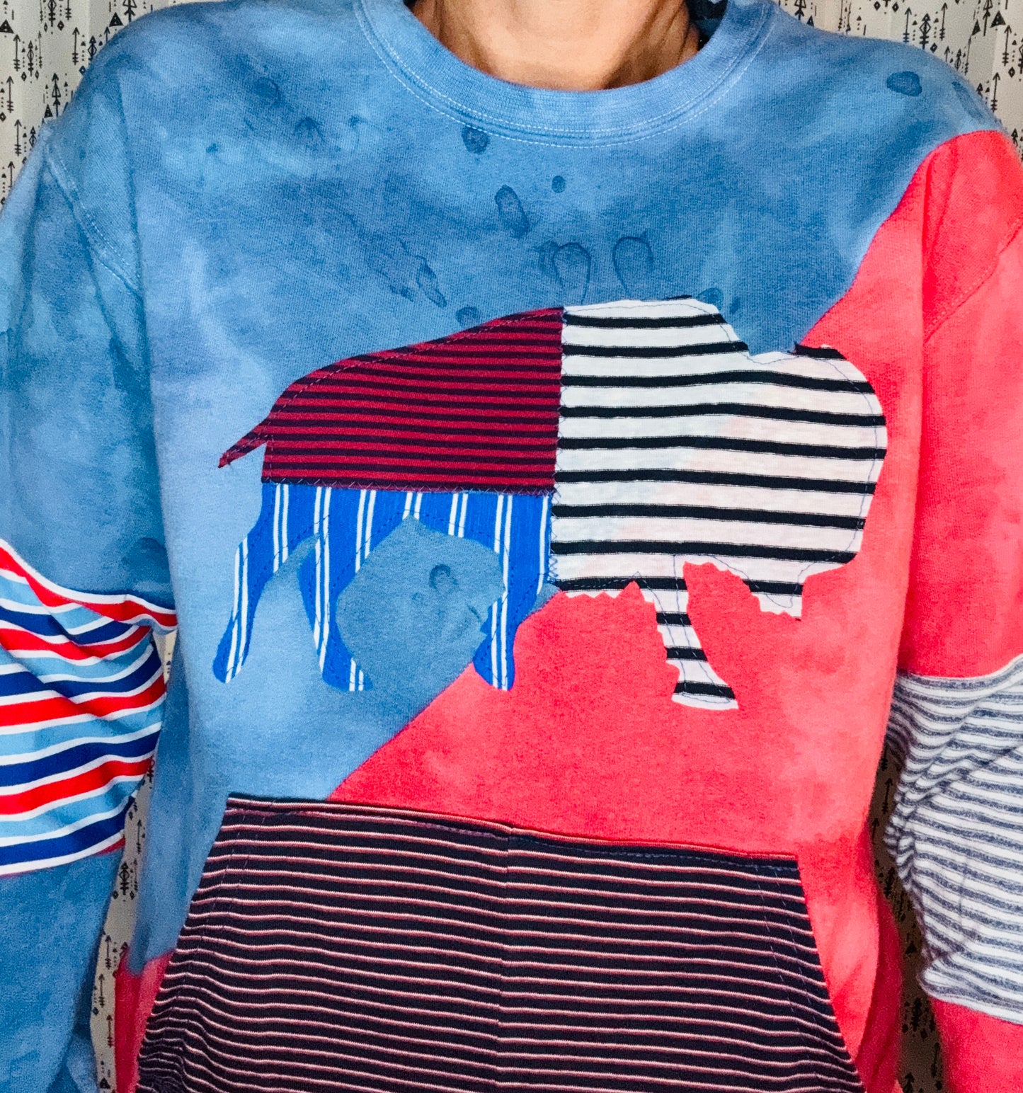Blue & Red Tie Dye Buffalo Crewneck Unisex M/L