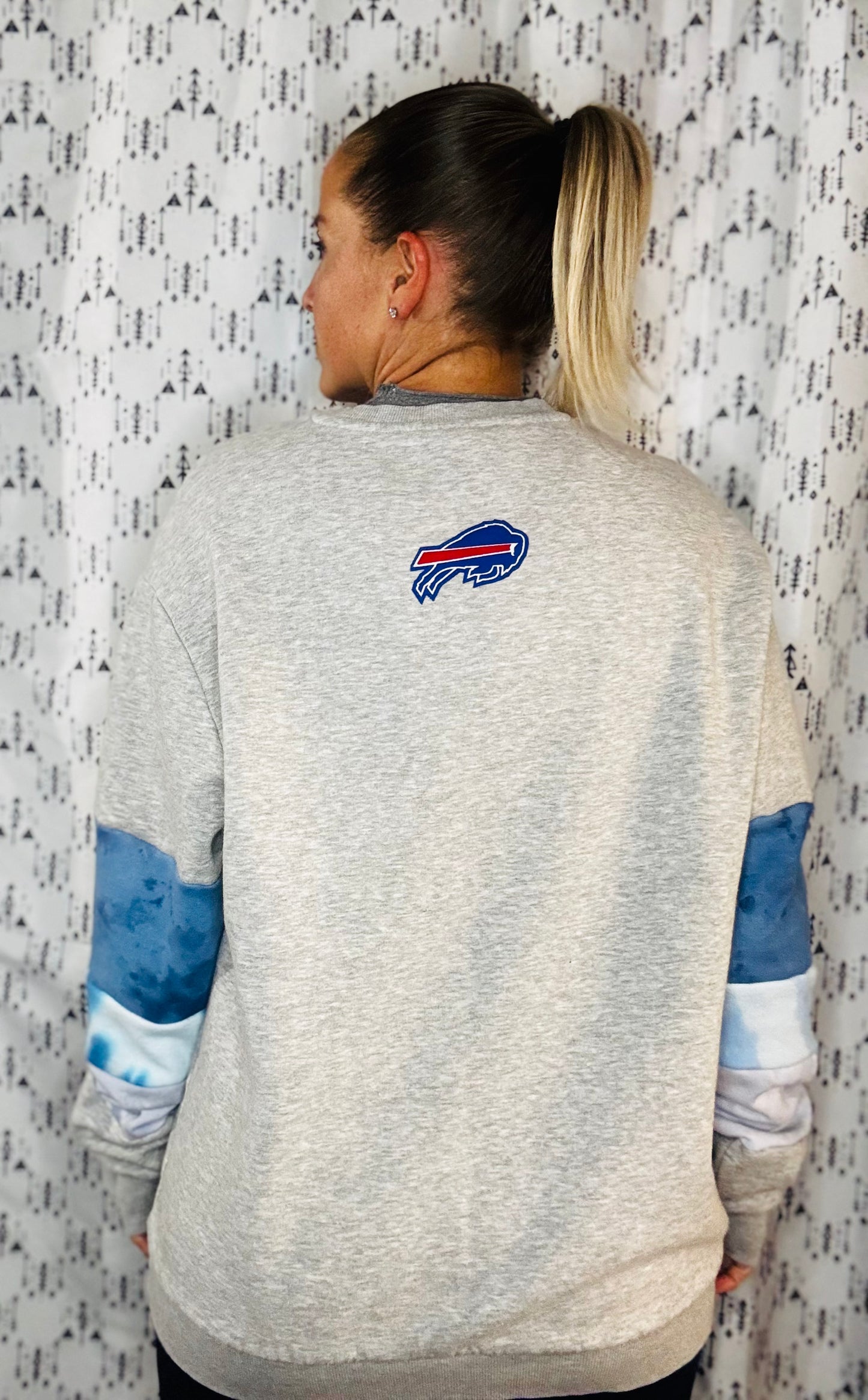 Grey W/ Tie Dye BUF Football Crewneck Unisex L/XL
