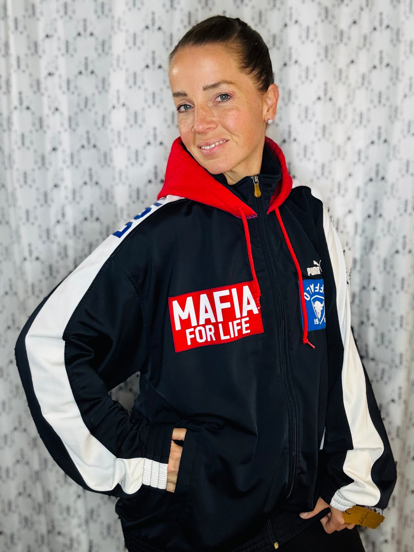 Black & White Buffalo Football Zip-Up Track Jacket Unisex-L/XL