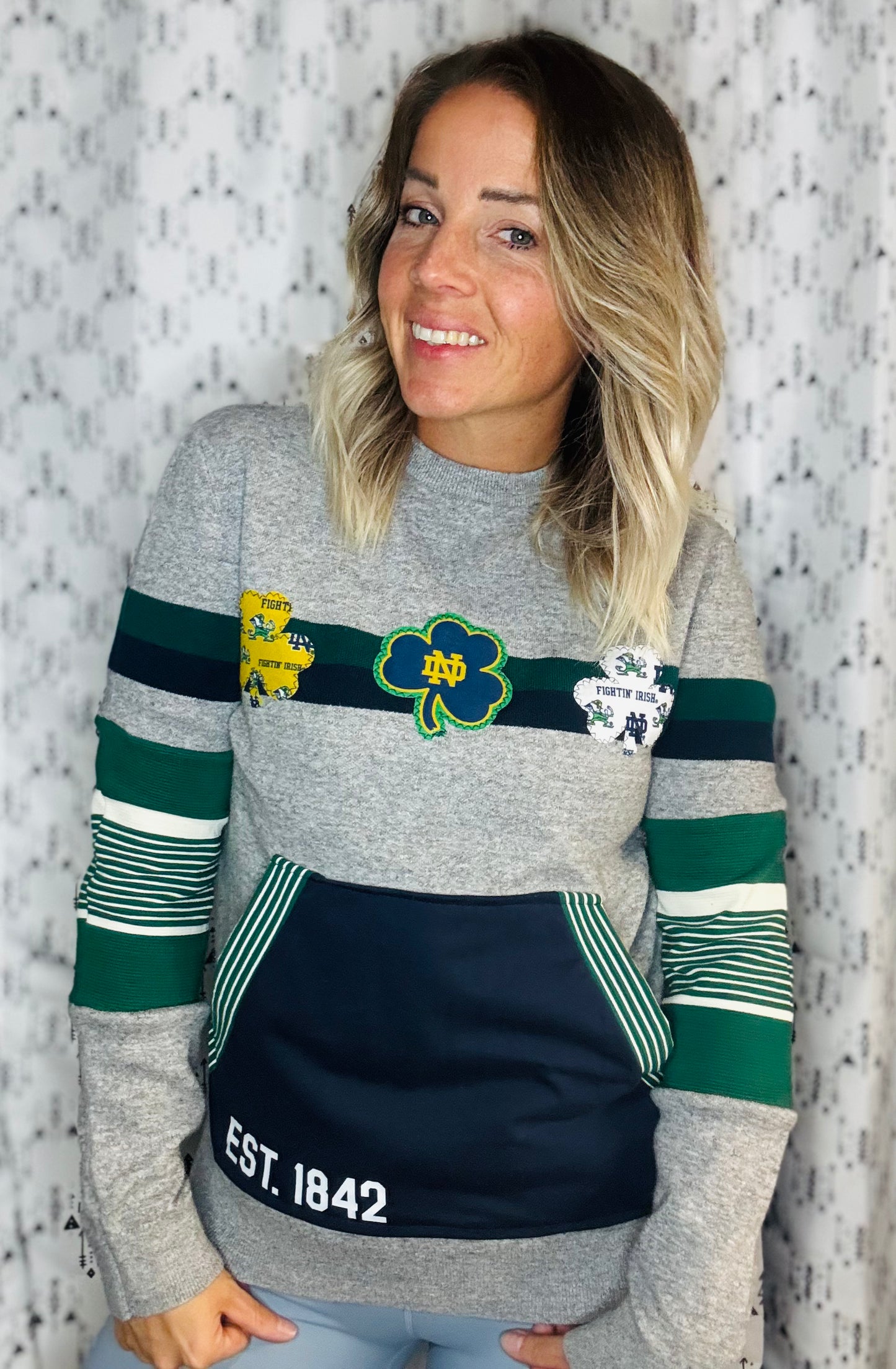 Grey Irish Football Shamrock Sweater Crewneck Women's Size- S/M