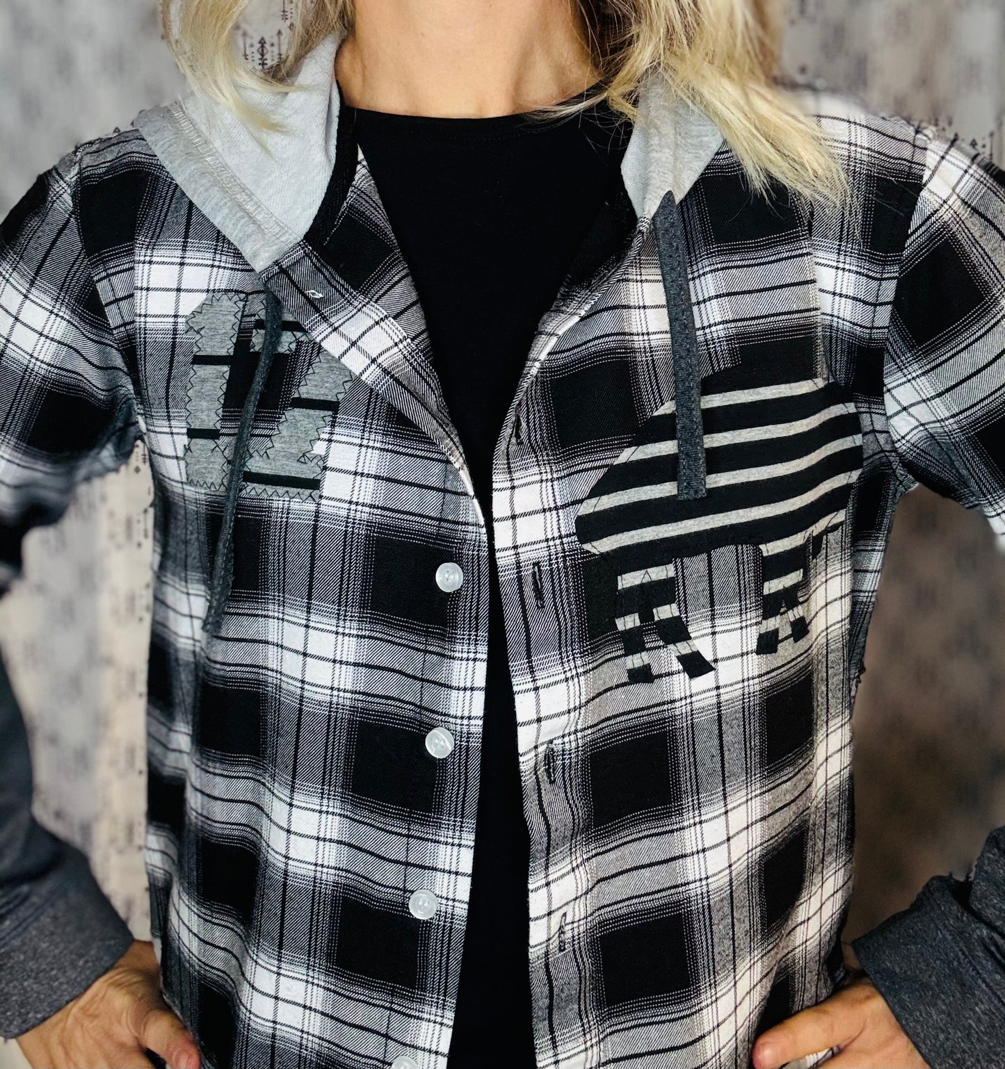 Black Plaid Hooded Buffalo Football Button Down Size- Unisex S/M